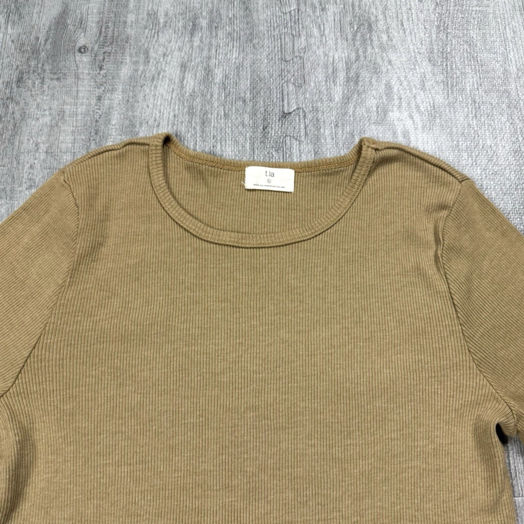 Anthropologie T.La by Anthropologie WOMEN'S Moss Long Sleeve Classic Ribbed Top L Shirt Size L / US 10 / IT 46 - 2 Thumbnail