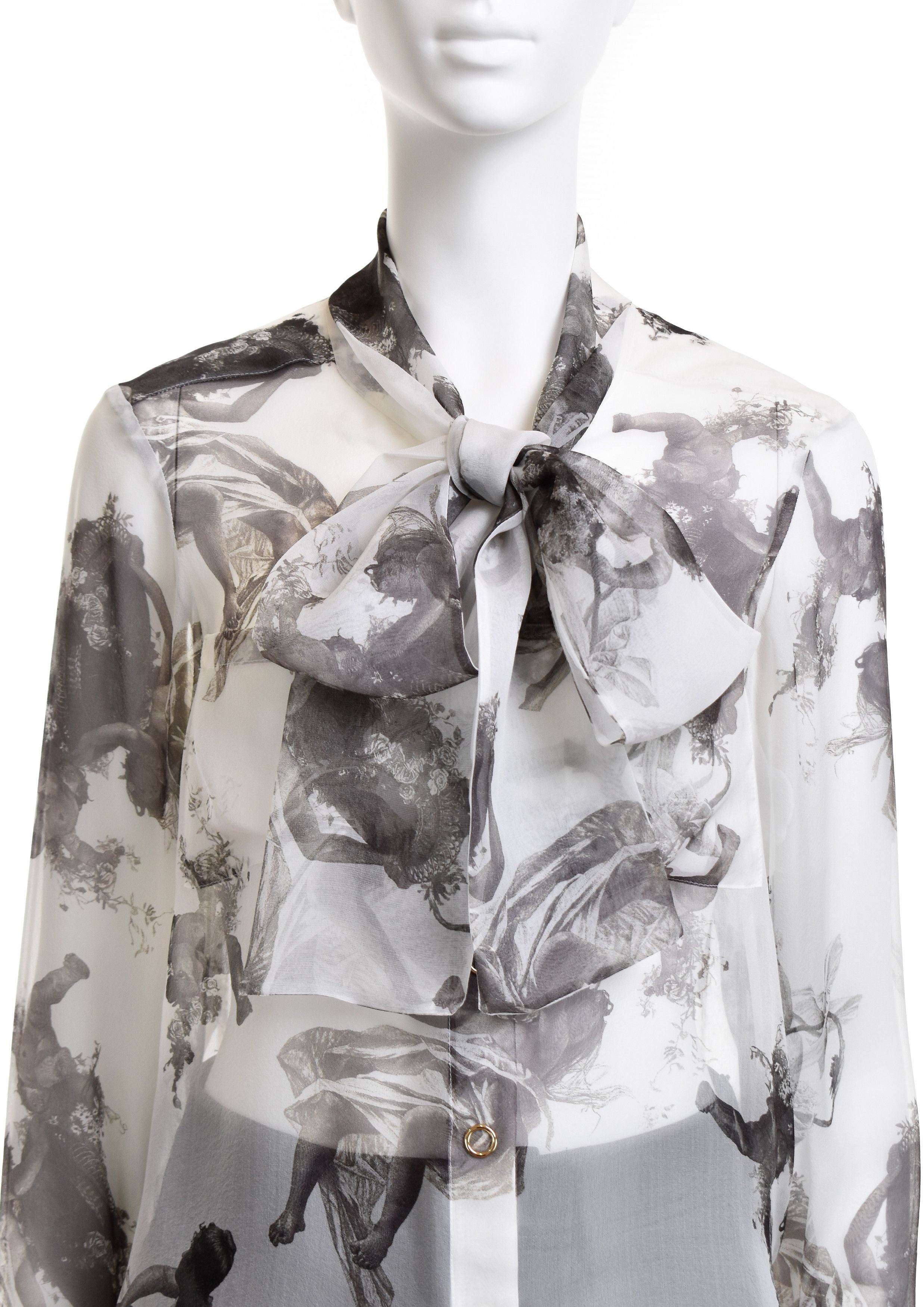 Burberry Silk BURBERRY Sheer Top Shirt Blouse Cupids Print Bow Neck Size S / US 4 / IT 40 - 2 Thumbnail