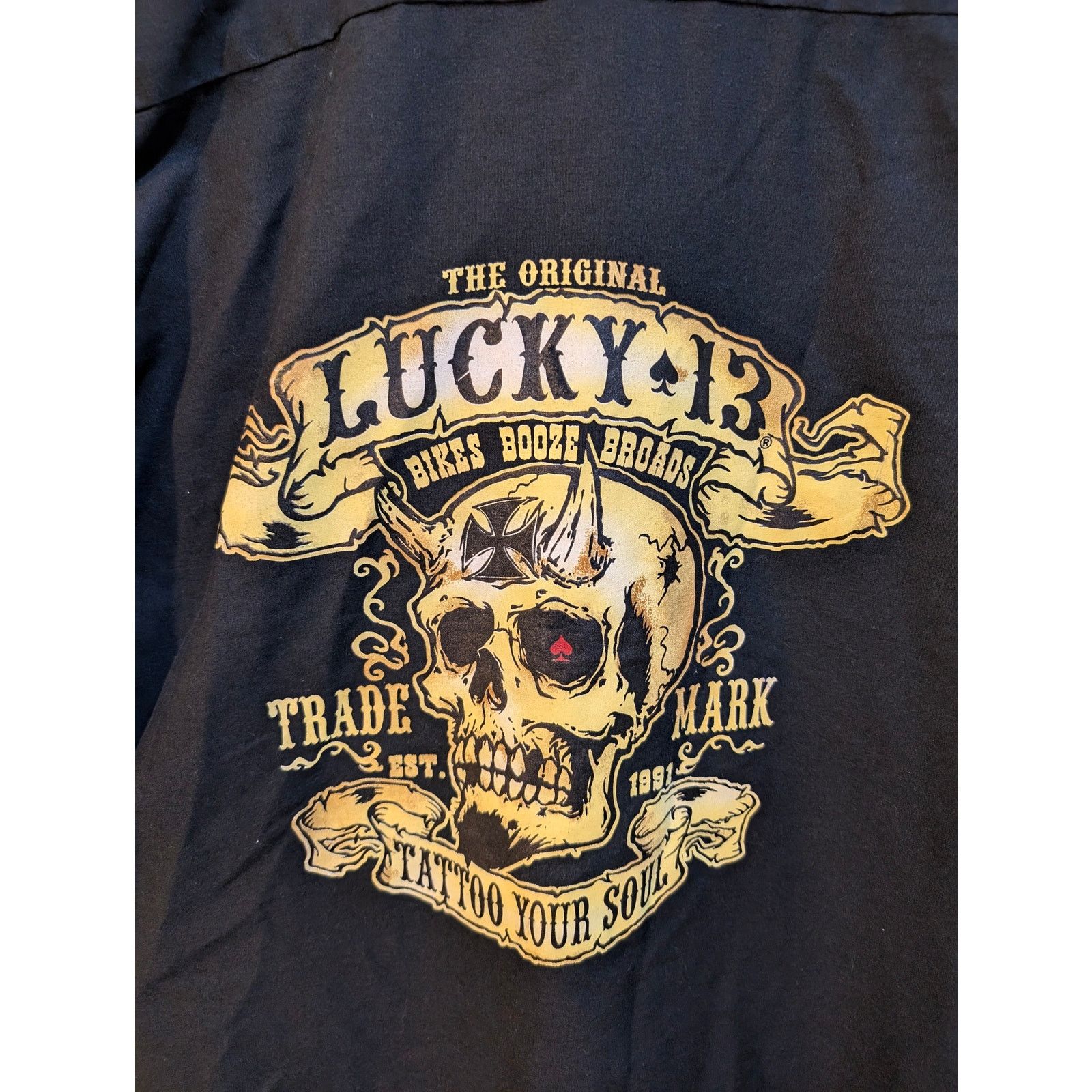 Lucky Brand Lucky 13 Red Kap Mechanic Skull Goth Pinup Tattoo Skull XXL Size US XXL / EU 58 / 5 - 6 Thumbnail