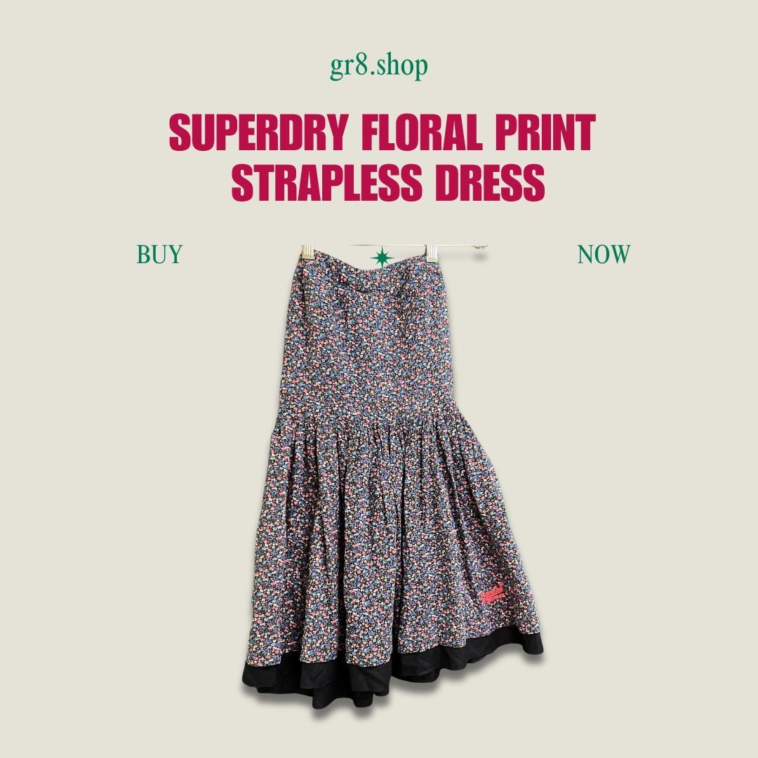 Superdry SUPERDRY Floral Print Strapless Dress XS Black Multicolor Size XS / US 0-2 / IT 36-38 - 1 Thumbnail