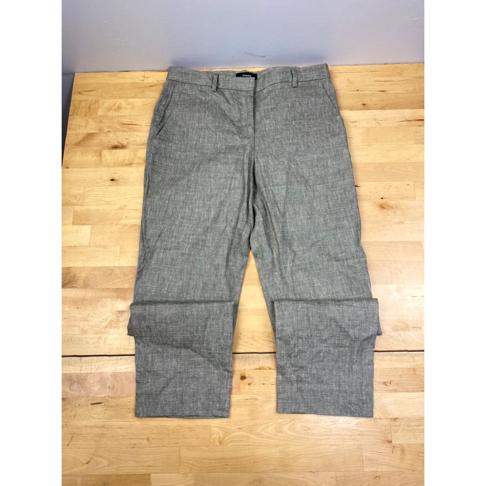 Theory Theory Pants Womens 0 Cropped Straight Linen Blend Gray Regular Business Casual City Preppy #9677 Size 25" / US 0 / IT 36 - 2 Thumbnail