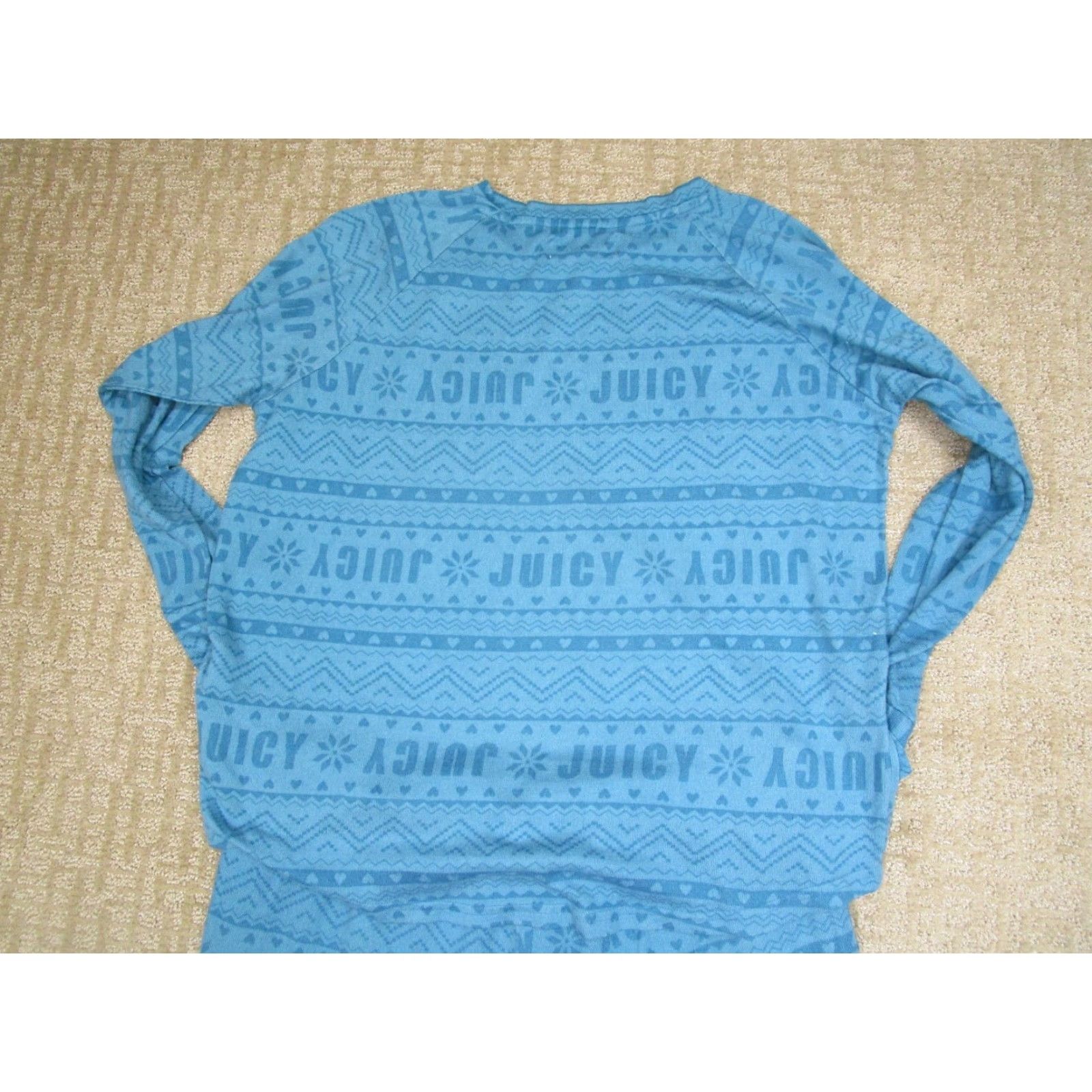 Juicy Couture Juicy Couture Pajama Set Women L Geometric Aztec Blue, Sleepwear, Cotton Polyester Knit, Logo, Crew Drawstring, Machine Washable, Loungewear Pajamas Size ONE SIZE - 4 Thumbnail