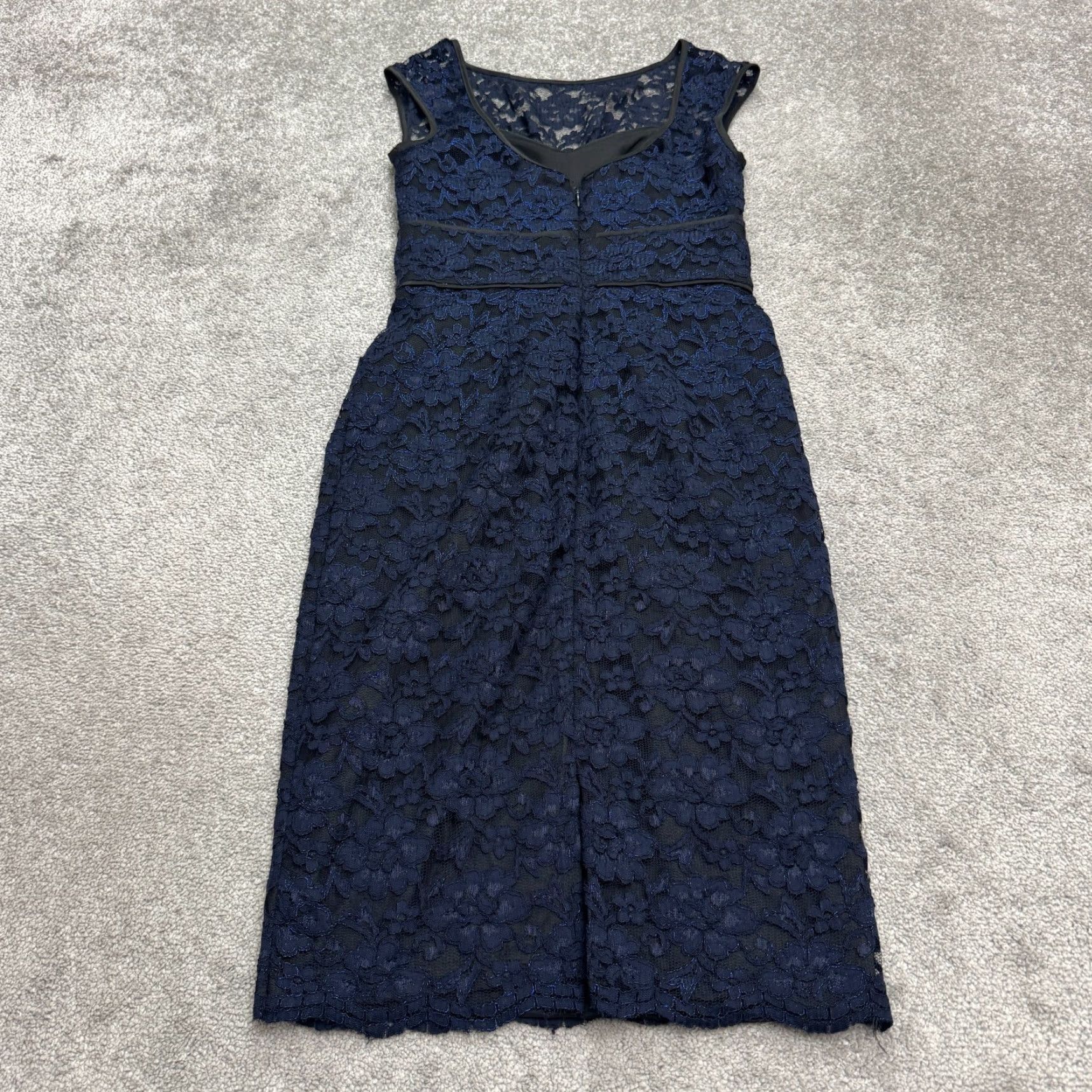 Maggy London Dress Womens 4 Navy Blue Lace Overlay Pencil Midi Sheath  Cocktail - threedaughtersproperties.com