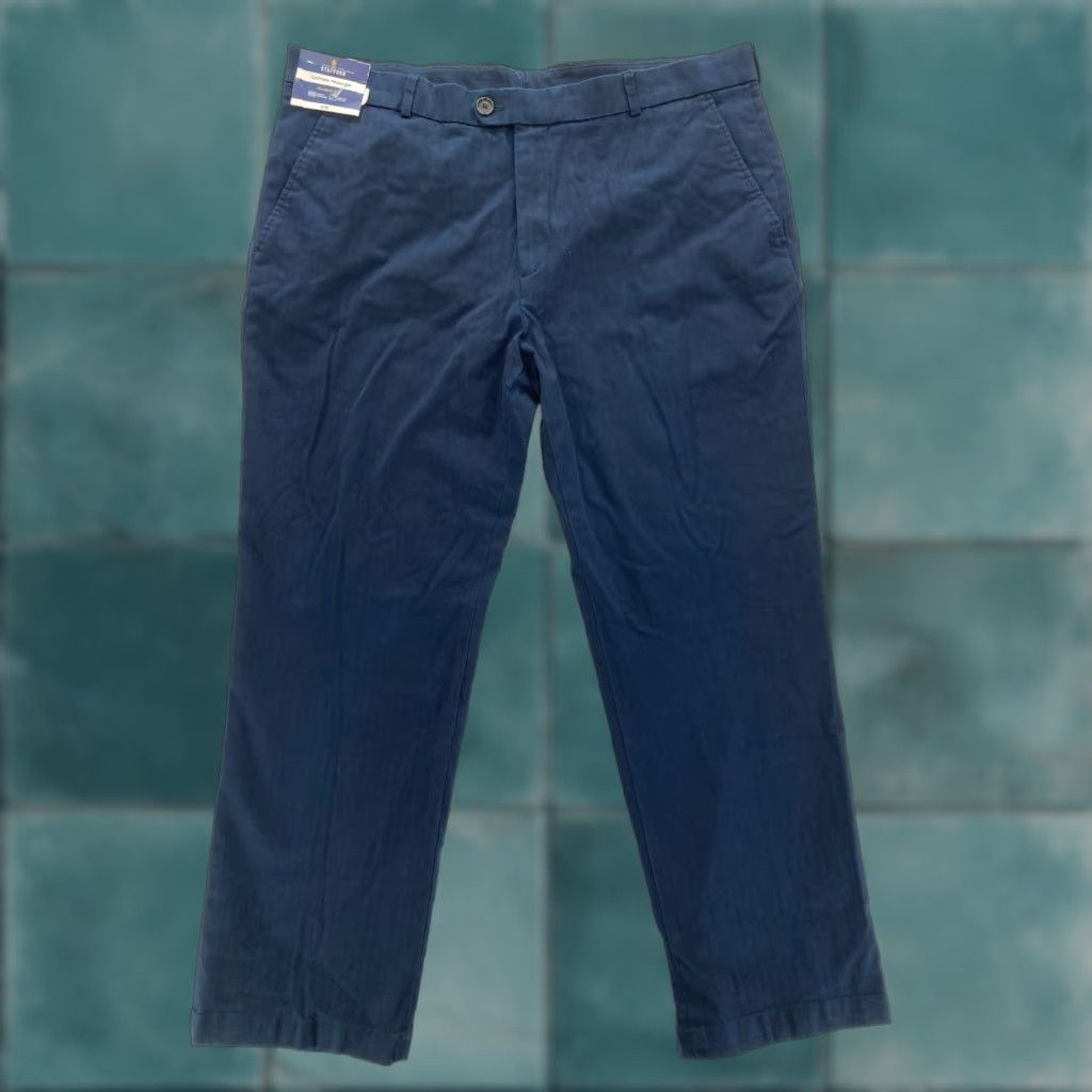 Stafford Stafford Cotton Trouser Mens 40x30 Classic Fit Blue Stretch Sawtooth Waistband Pants Size US 40 / EU 56 - 1 Thumbnail
