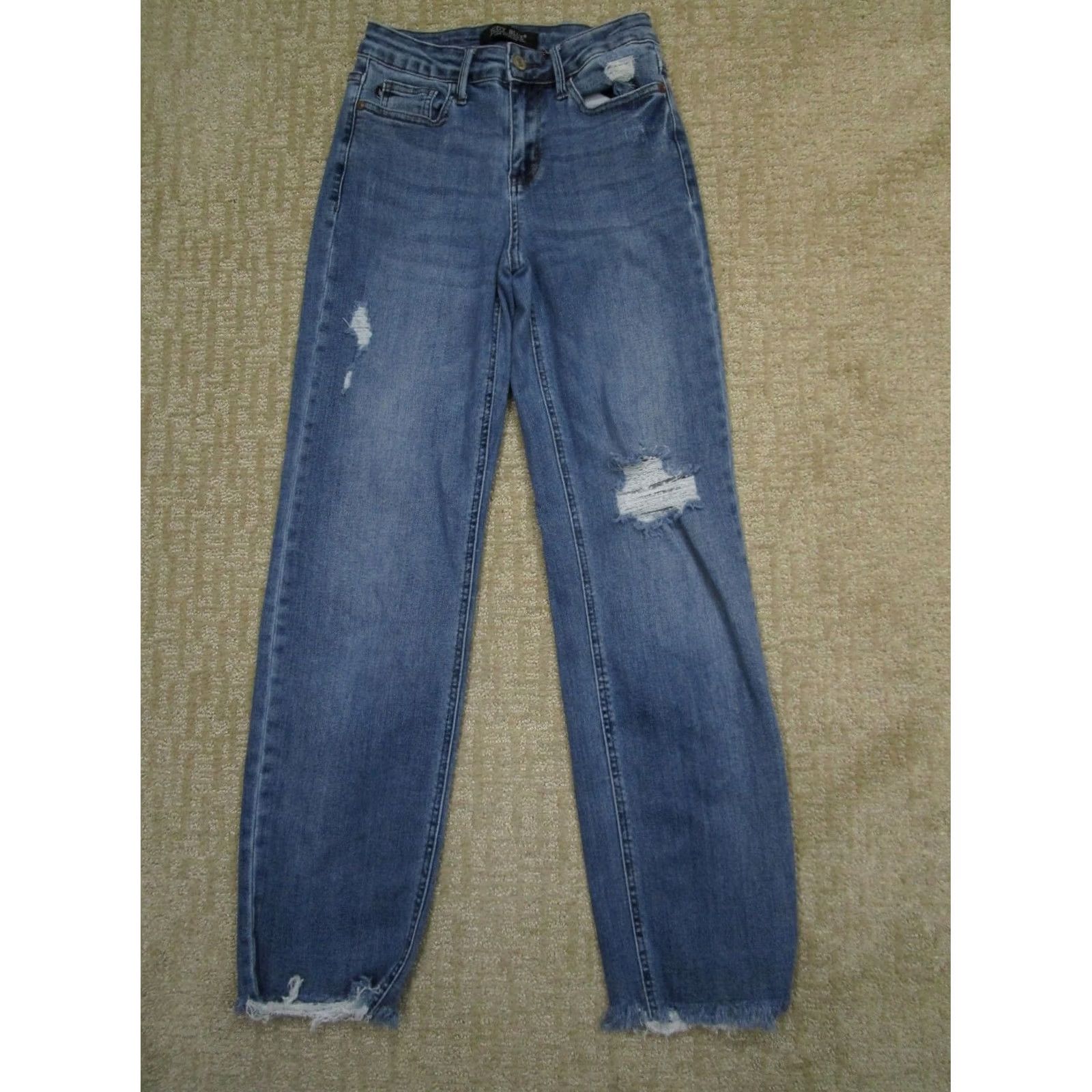 Vintage Judy Blue Jeans Women 0 Blue Low Rise Straight Loose Pants Light Wash Fray Hem Size 25" / US 0 / IT 36 - 2 Thumbnail