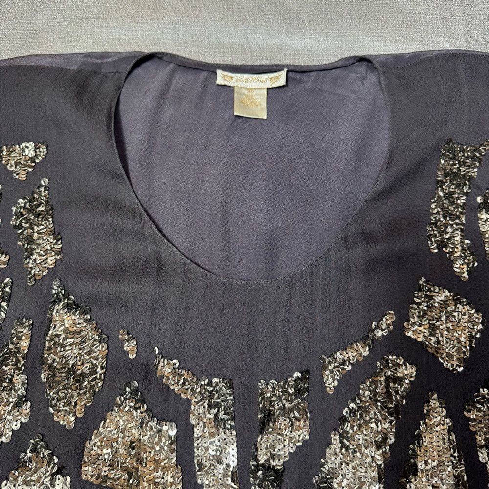 Other Gold Hawk 100% Silk Sequin Grey Tunic Top Mini Dress Size X Size XS / US 0-2 / IT 36-38 - 7 Thumbnail