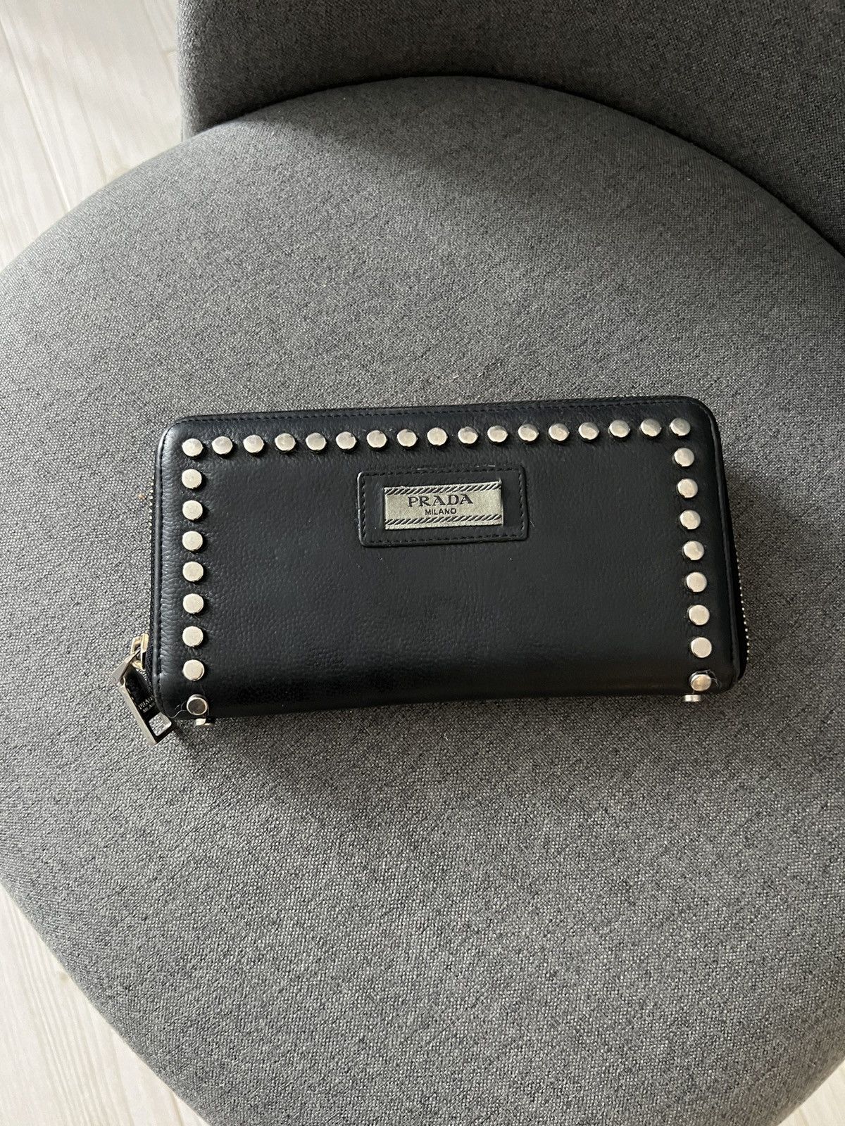 Prada Prada Black Crystal Embellished Leather Zip Around Wallet Size ONE SIZE - 1 Thumbnail