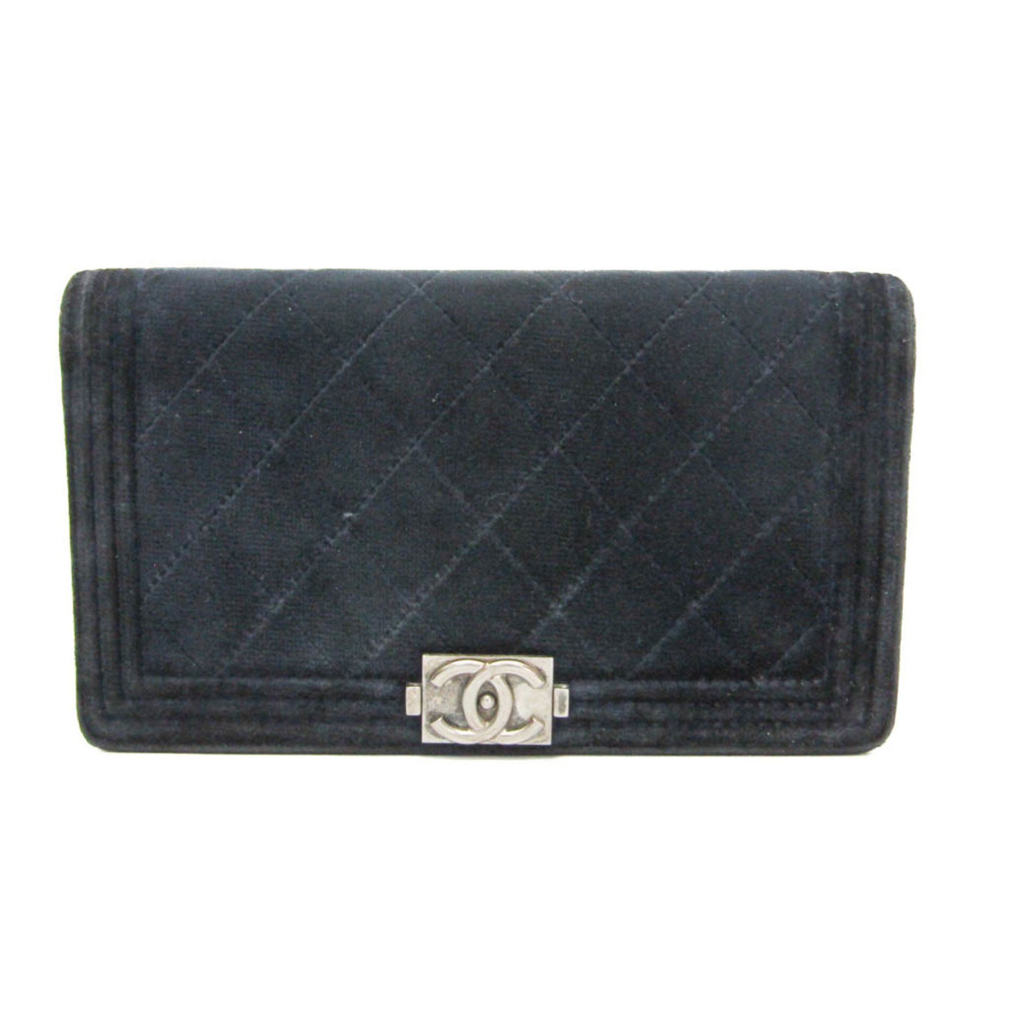 Chanel Chanel Boy Chanel A80285 Women's Velour Long Wallet (bi-fold) Dark Navy Size ONE SIZE - 1 Thumbnail