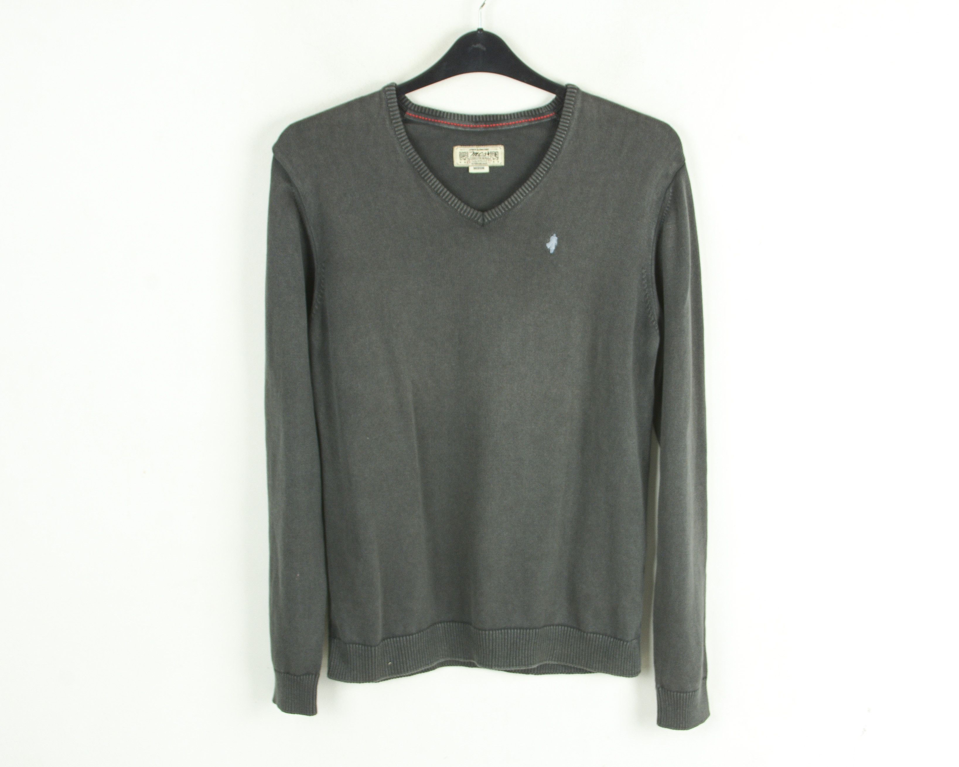 Marlboro Classics Men Knitwear M V-Neck Sweater Grey Pullover Jumper Thin Knit Size US M / EU 48-50 / 2 - 1 Thumbnail