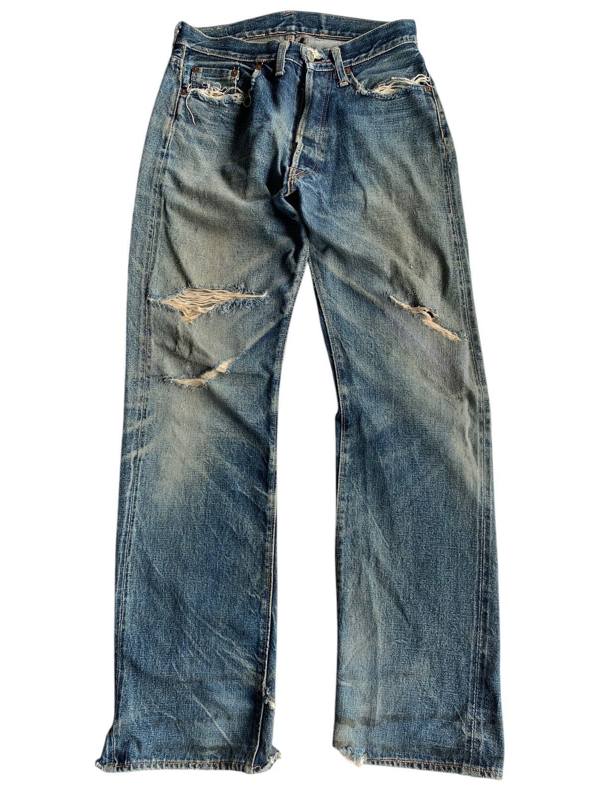 Denime × Japanese Brand VINTAGE DENIME BUTTON FLY SELVEDGE DISTRESSED DENIM JAPANESE Size US 29 - 1 Thumbnail