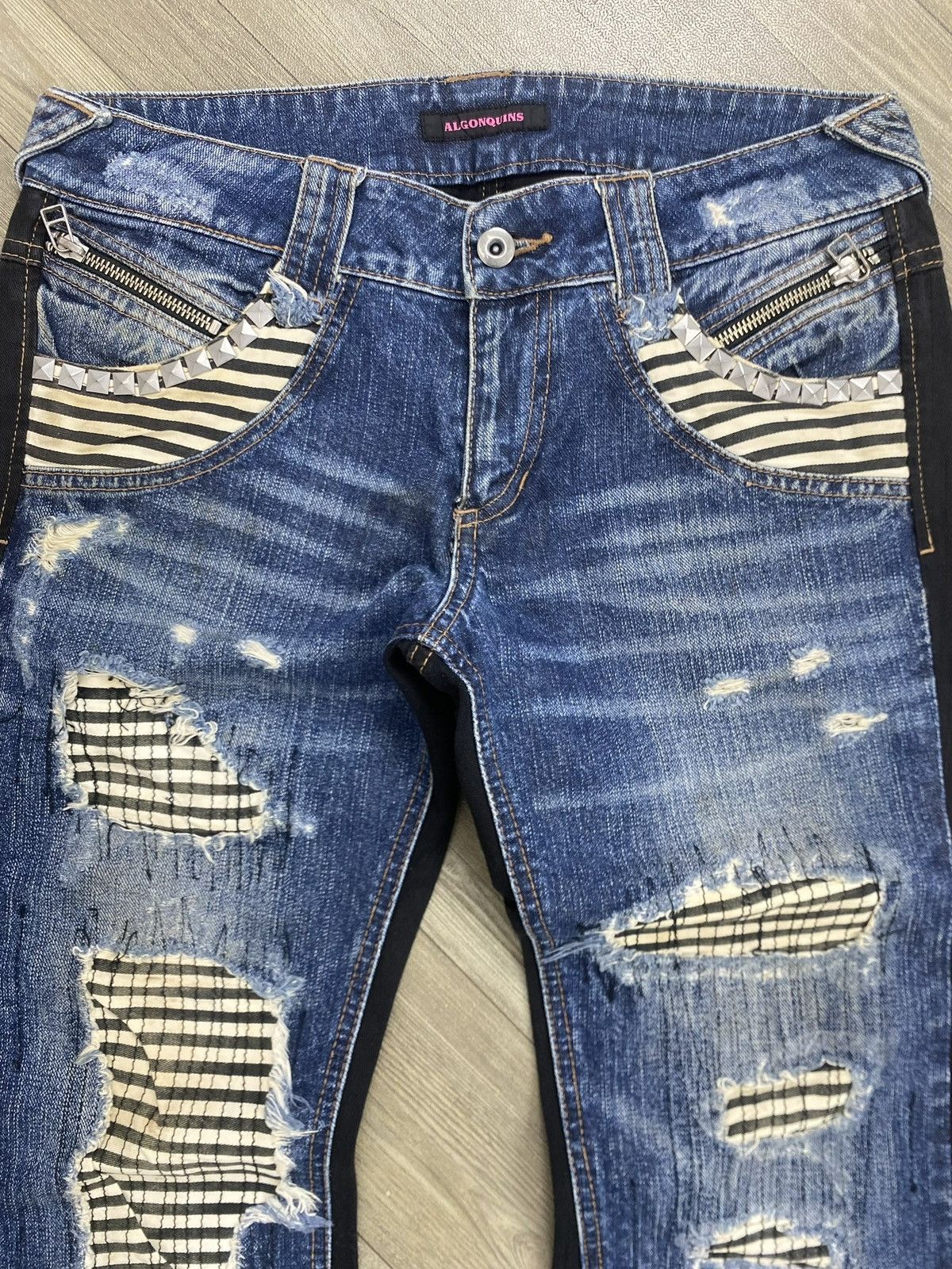 Japanese Brand 🇯🇵2000s Algonquins Distressed Punk Lgb Style Y2K Flared Jeans Size US 28 / EU 44 - 5 Thumbnail