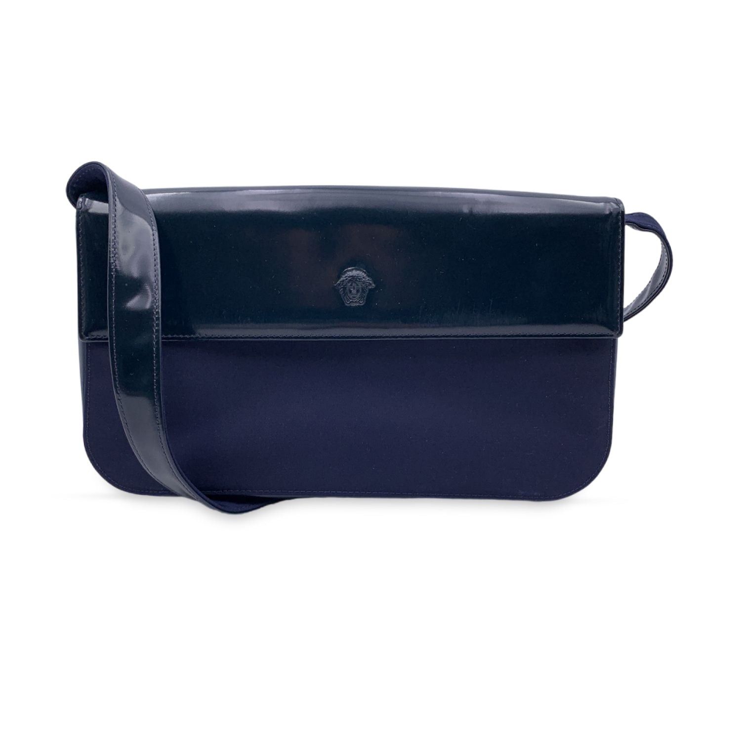 image of Versacegianni Vintage Blue Nylon And Leather Shoulder Bag, Women's