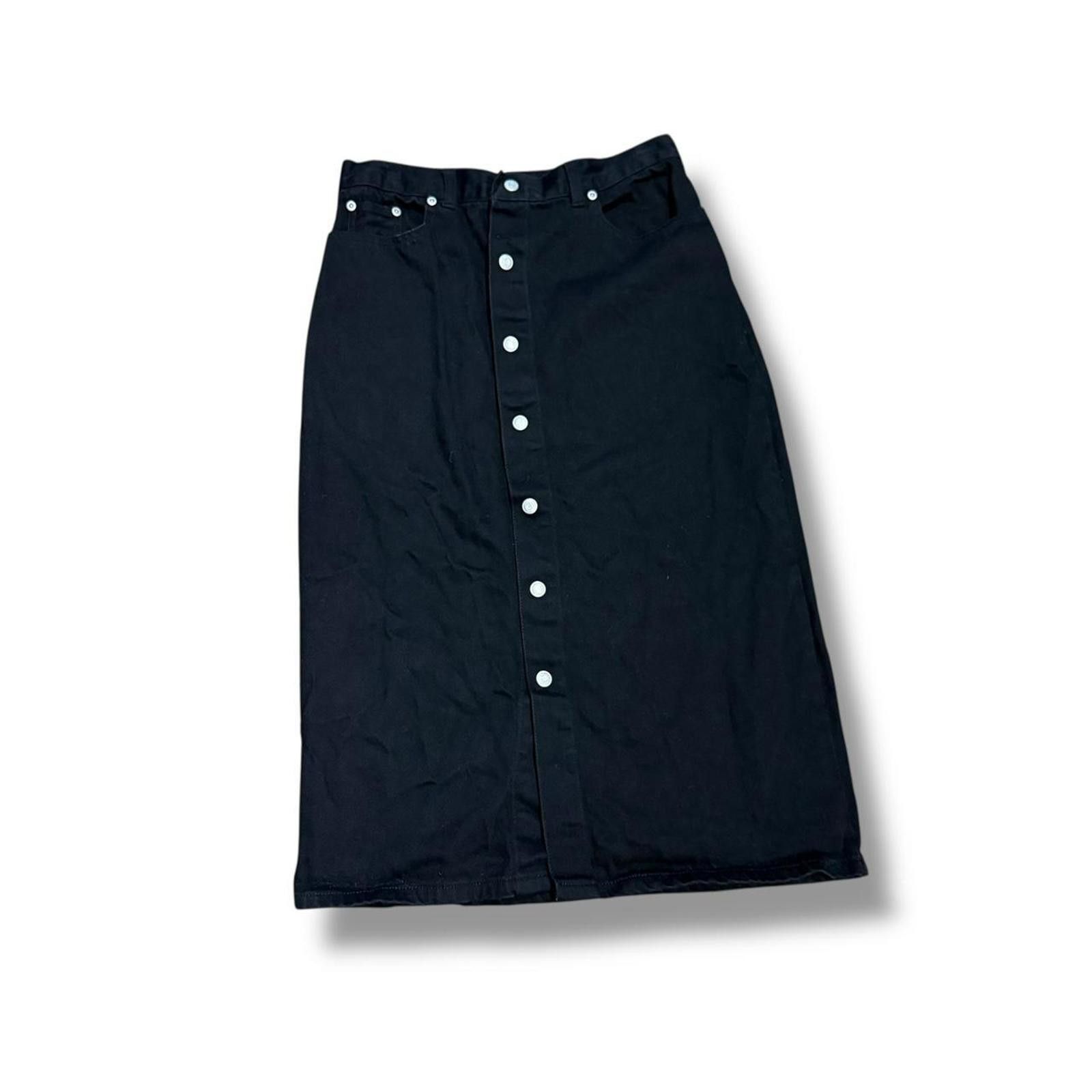 Express Black Denim Snap Button Up Midi Skirt Size 28" / US 6 / IT 42 - 1 Thumbnail