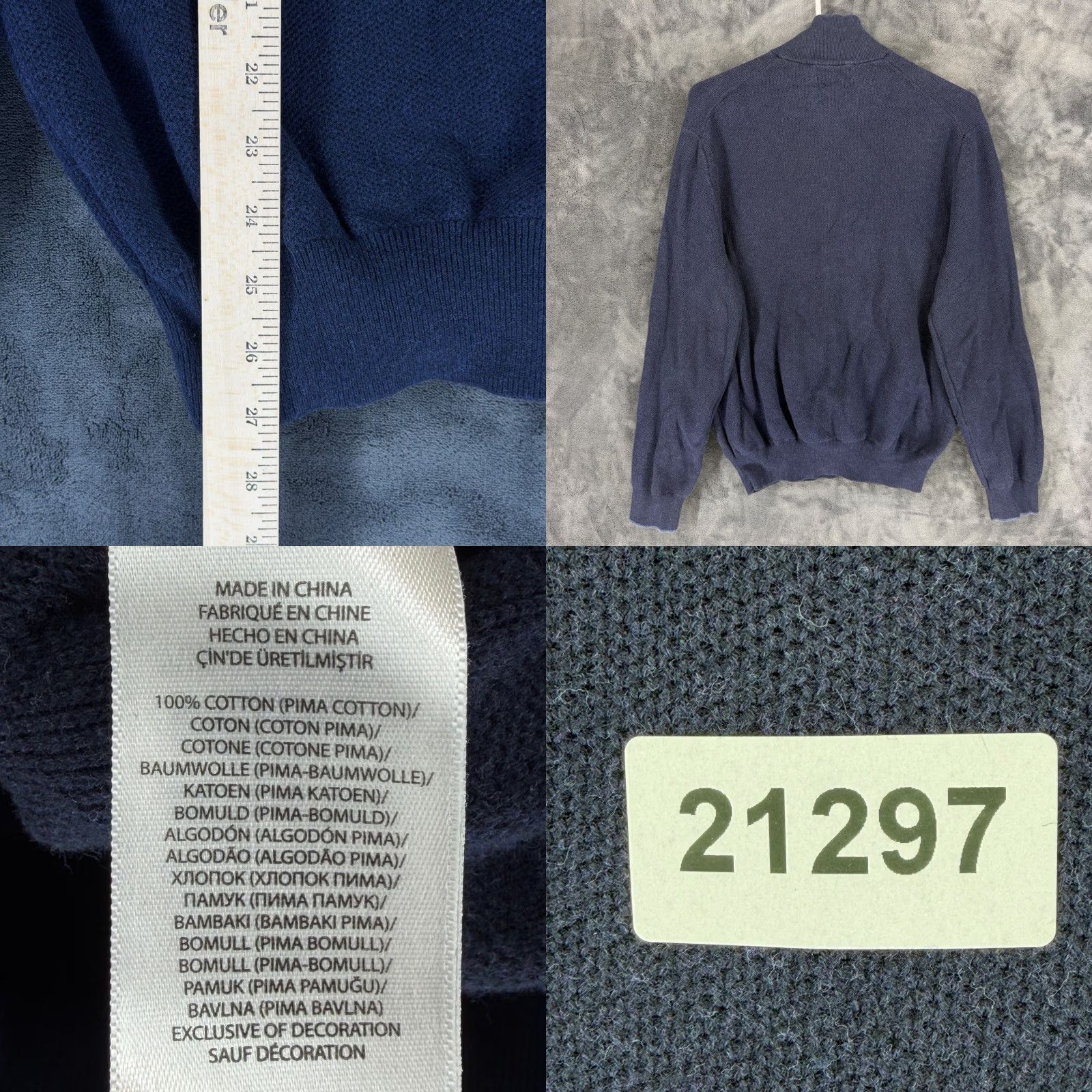 Polo Ralph Lauren Polo Ralph Lauren Mens XL Navy Blue Pima Cotton Quarter Zip Mock Neck Sweater Size US XL / EU 56 / 4 - 8 Thumbnail