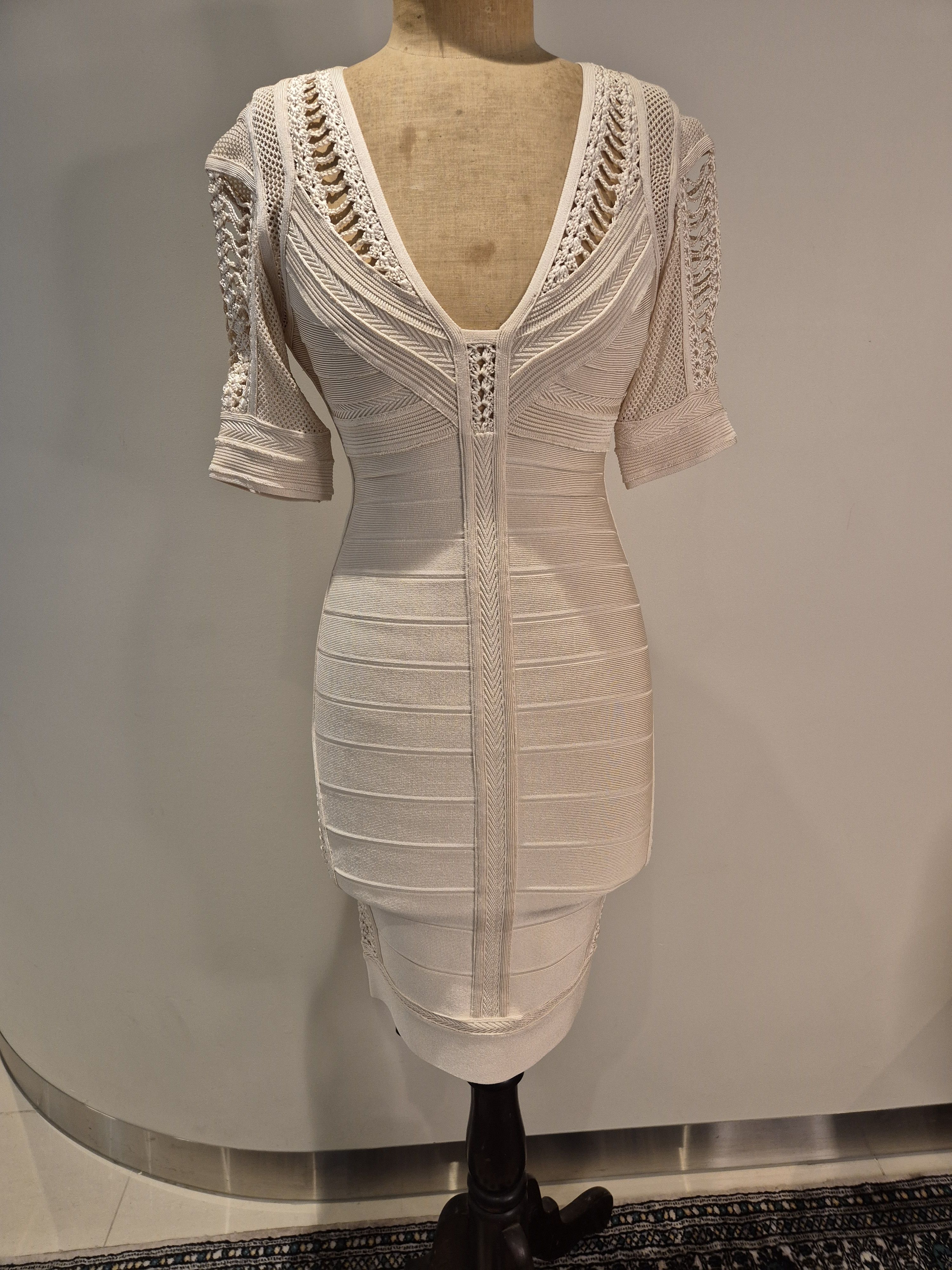 Herve Leger Cream Pointelle Bodycon Bandage Dress | Grailed