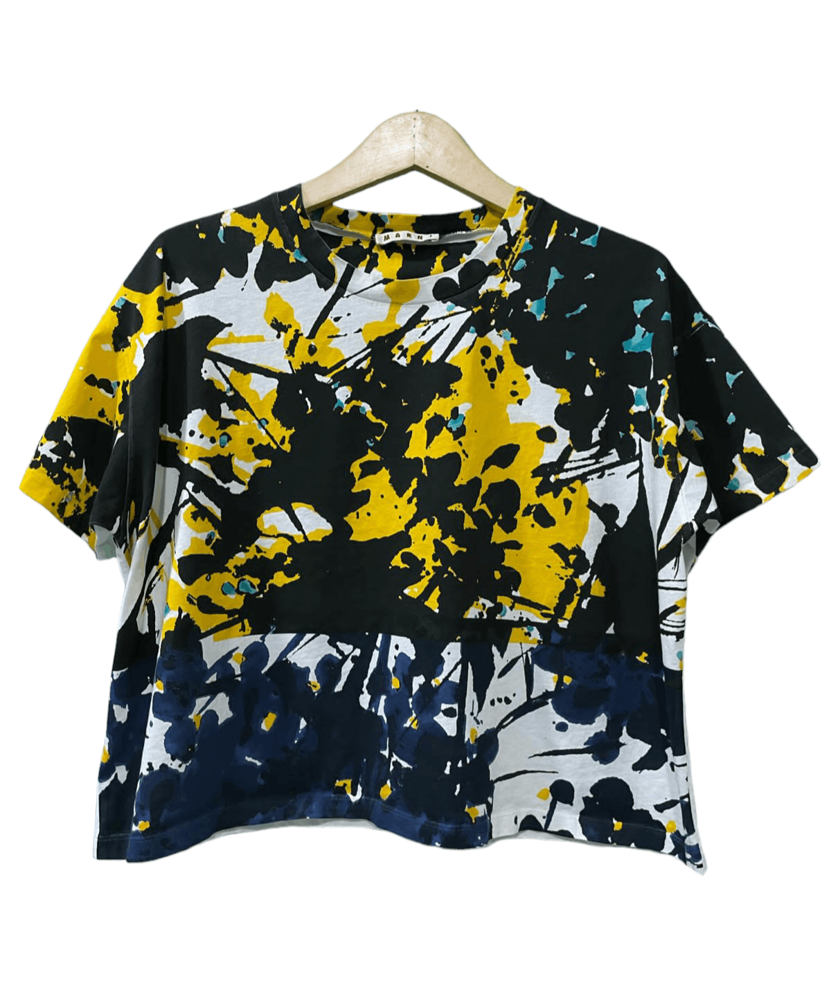 image of Marni Graphic Pattern Bonding Design Tshirt in Black White Yellow, Women's (Size XS)