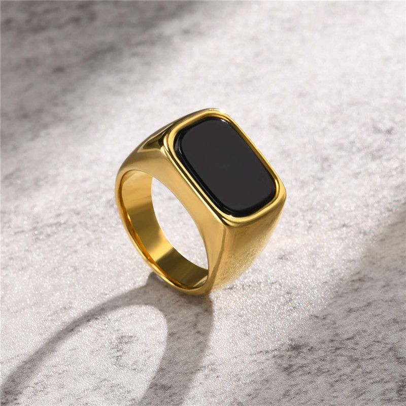 Jewelry Rectangle Black Stone Ring Size ONE SIZE - 3 Thumbnail
