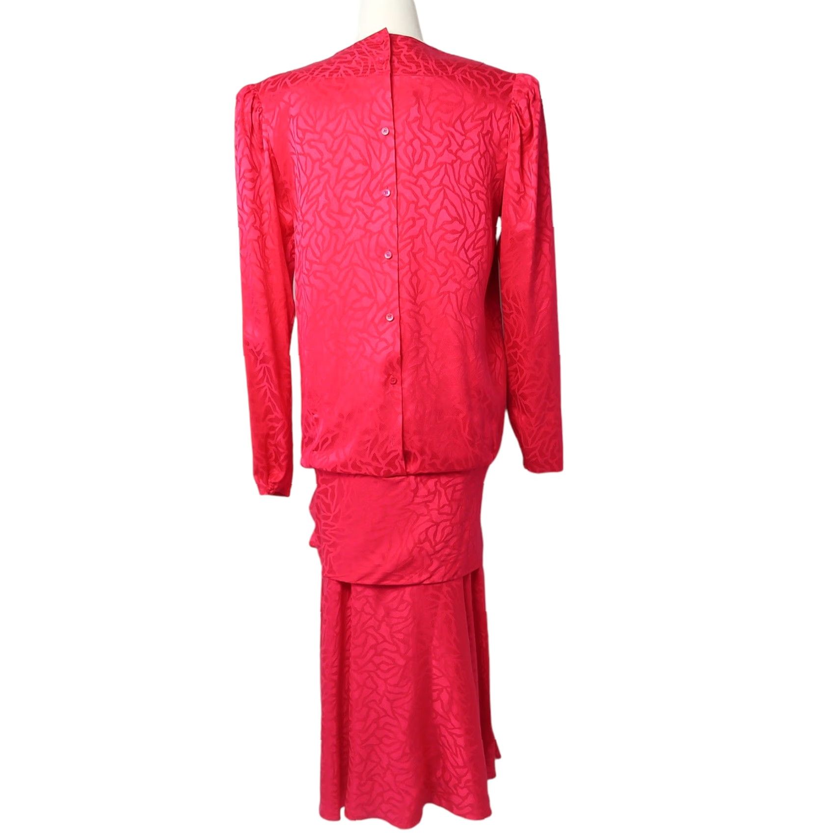 Pinko VINTAGE Argenti Dress Blouson 80s Silk Drop Waist Midi Party Pink 4 Womens Size S / US 4 / IT 40 - 4 Thumbnail