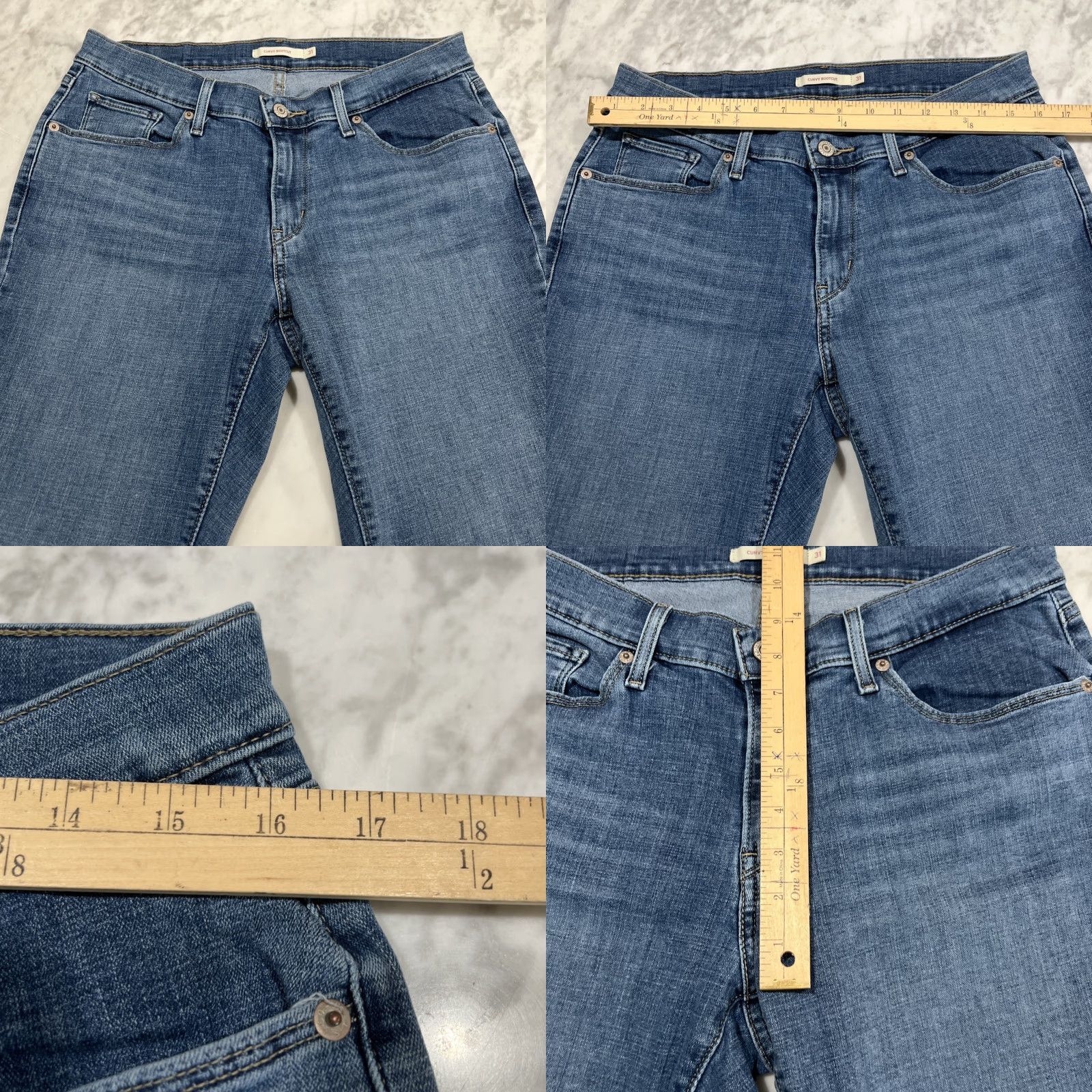Levi's Levi's Jeans Curvy Bootcut Women 31 Stretch Blue Fade Whiskers 31L Mid Rise Denim Pants Size 31" - 8 Thumbnail