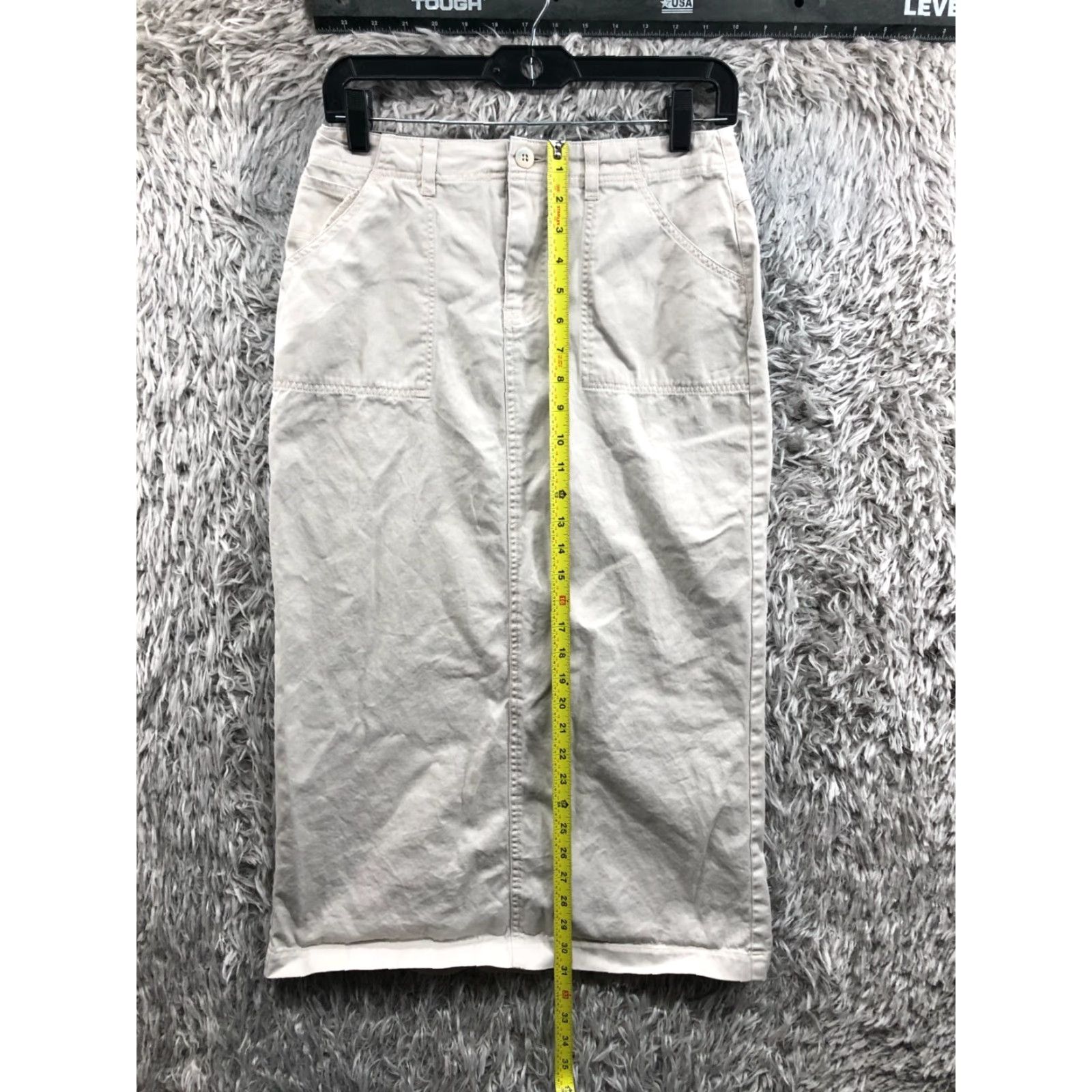Vintage Tangents Skirt Woman Juniors 3 Back Slit Long Beige Denim Cotton Logo Slit 3/4? Size 26" / US 2 / IT 38 - 3 Thumbnail
