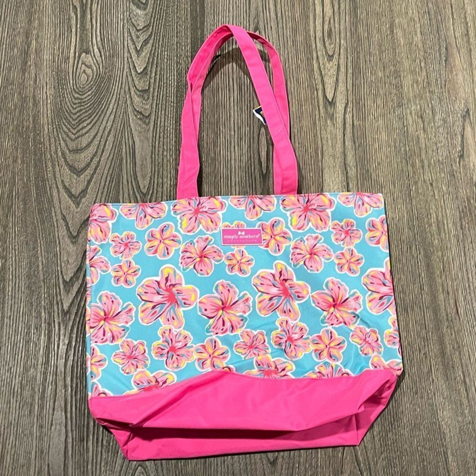 Vintage Simply Southern Tote Bag Pockets Hibiscus Floral Print Top Size ONE SIZE - 1 Thumbnail