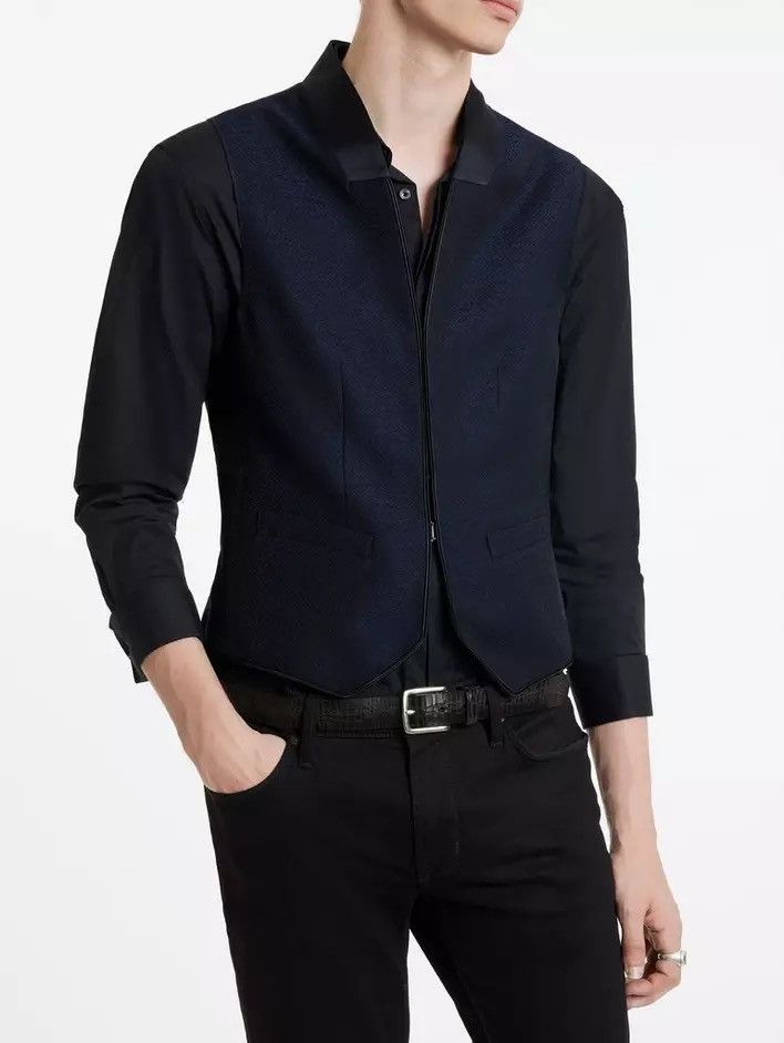 image of John Varvatos Hook And Bar Vest. 48 in Blue, Men's (Size Medium)
