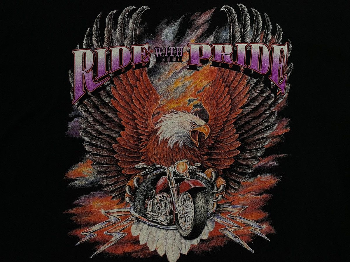Harley Davidson Vintage 1990s Ride with Pride eagle cowhide and chrome tee Size US XL / EU 56 / 4 - 3 Thumbnail