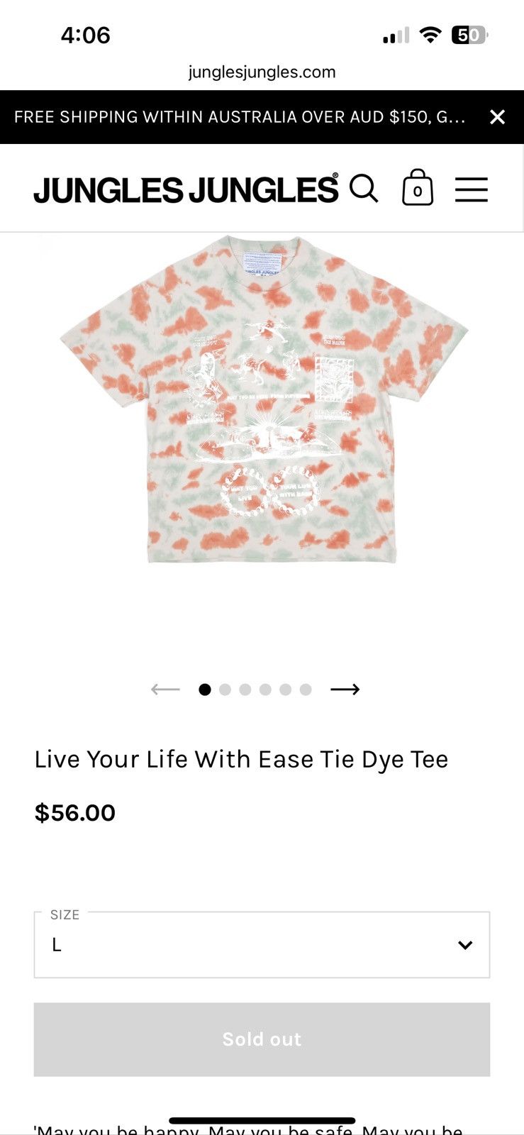 Jungles Jungles Jungles Live Your Life with Ease Tee- L Size US L / EU 52-54 / 3 - 2 Thumbnail