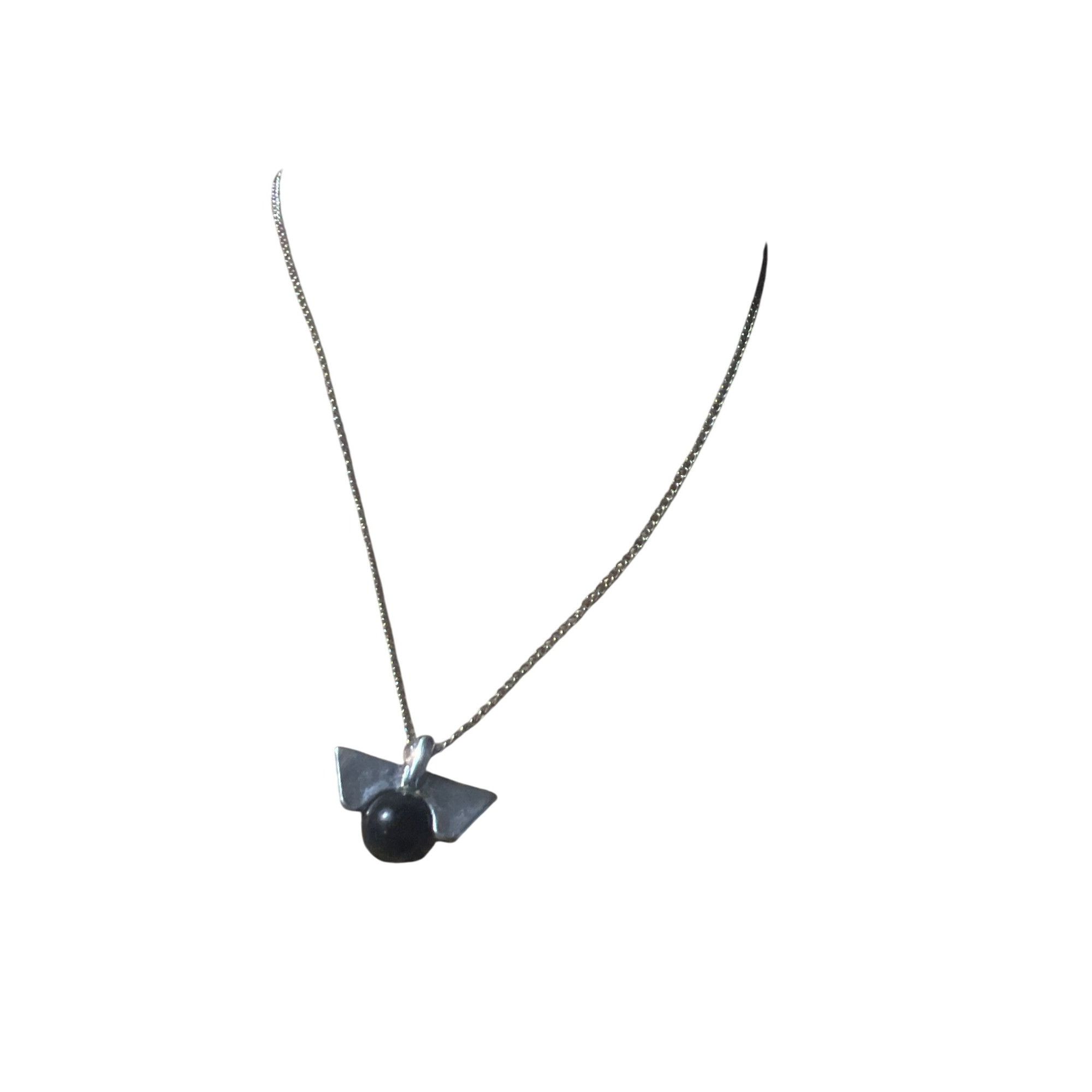 Other Freedom Silver Tone Necklace Black Bead Wing Pendant Moderni Size ONE SIZE - 1 Thumbnail