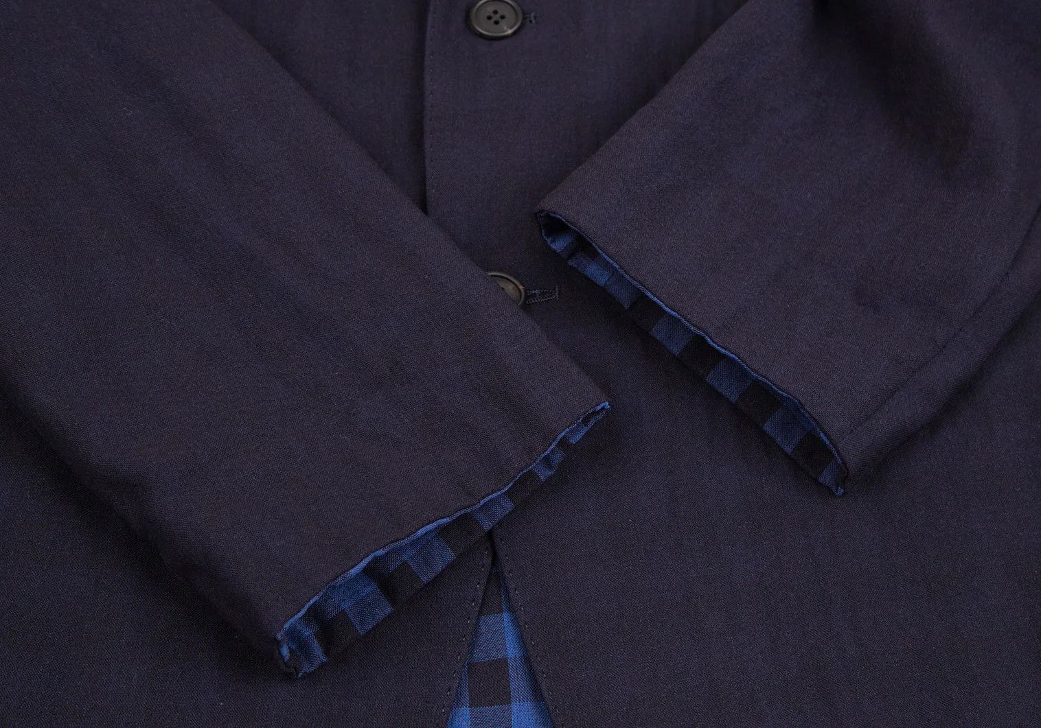 Issey Miyake Summer Wool Jacket in Navy with Check Pattern Size US XL / EU 56 / 4 - 7 Thumbnail
