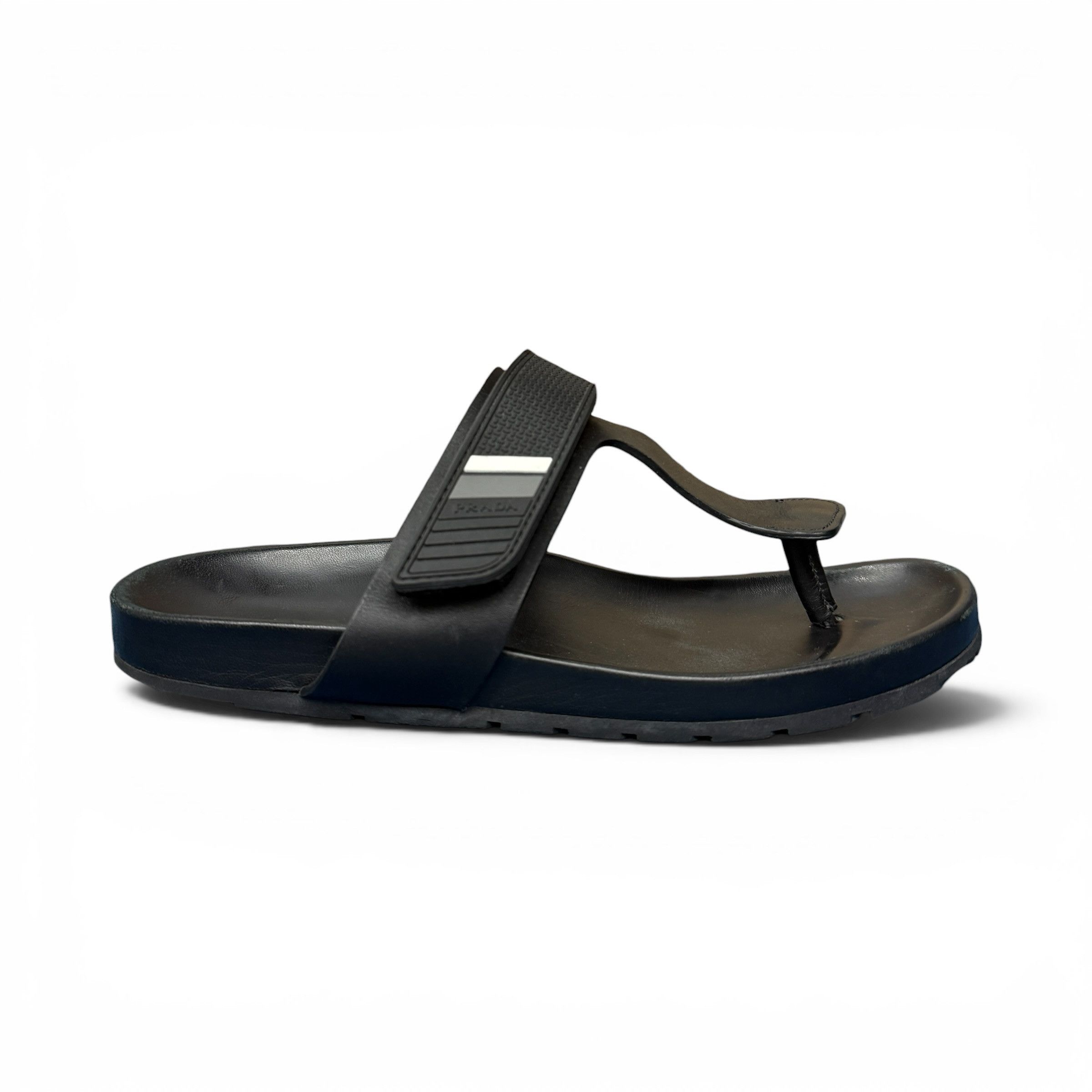 Prada PRADA Leather Rubber Logo Thong Sandals Black | Grailed