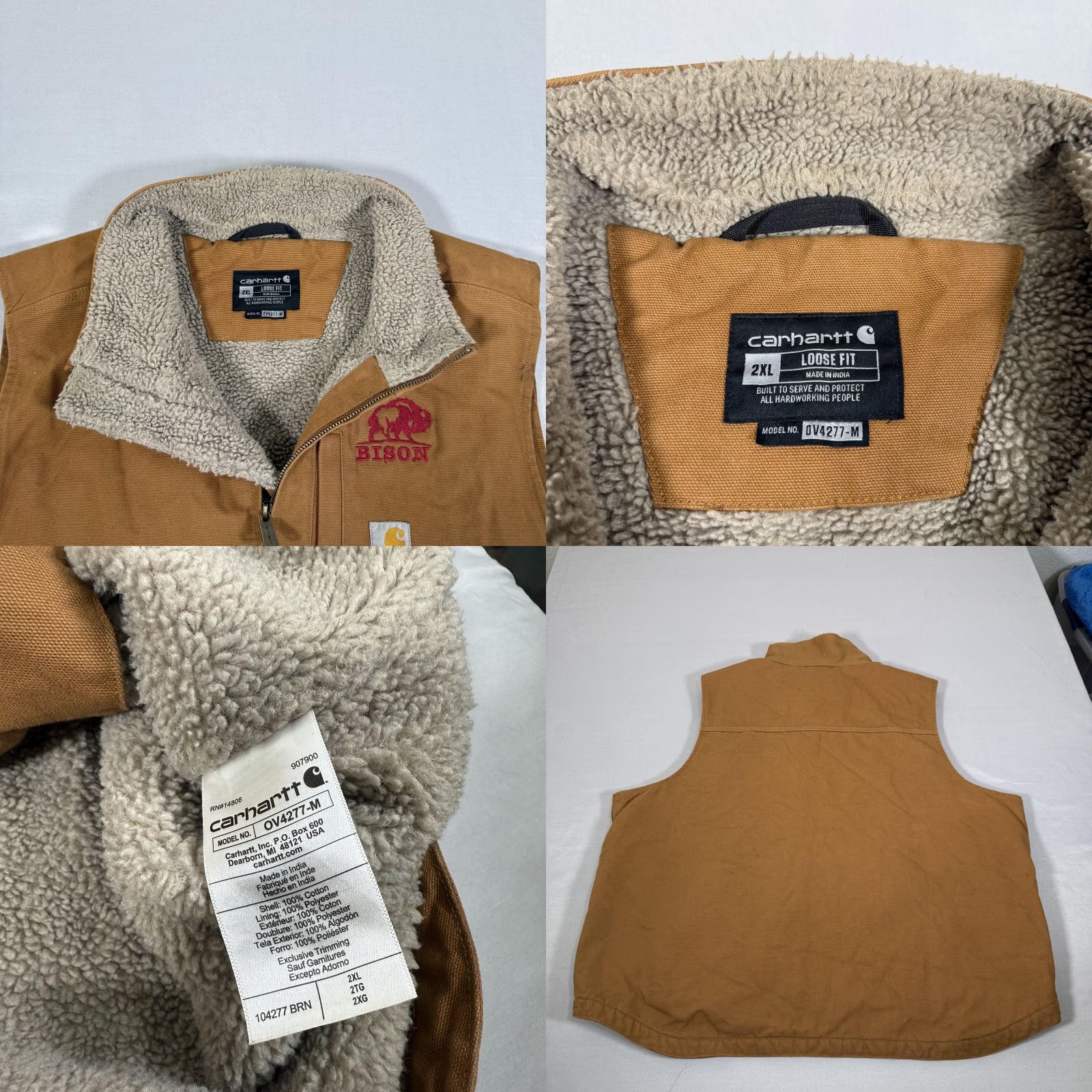Carhartt VINTAGE Carhartt Vest Mens 2XL Brown Canvas Sherpa Lined Zip Up Work Duck 104277 Size US XXL / EU 58 / 5 - 8 Thumbnail