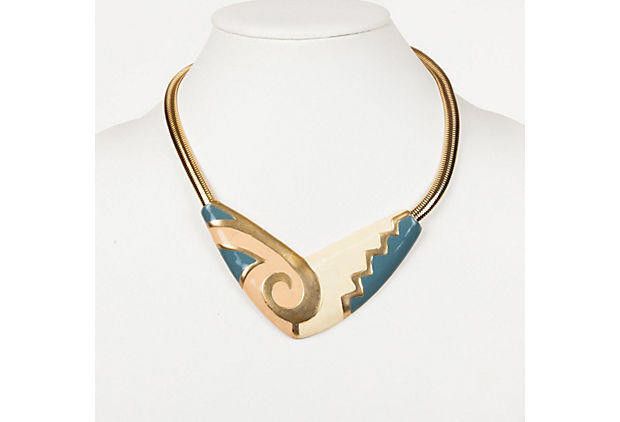Designer Aztec Inspired Motif Enamel Bib Necklace Size ONE SIZE - 1 Thumbnail