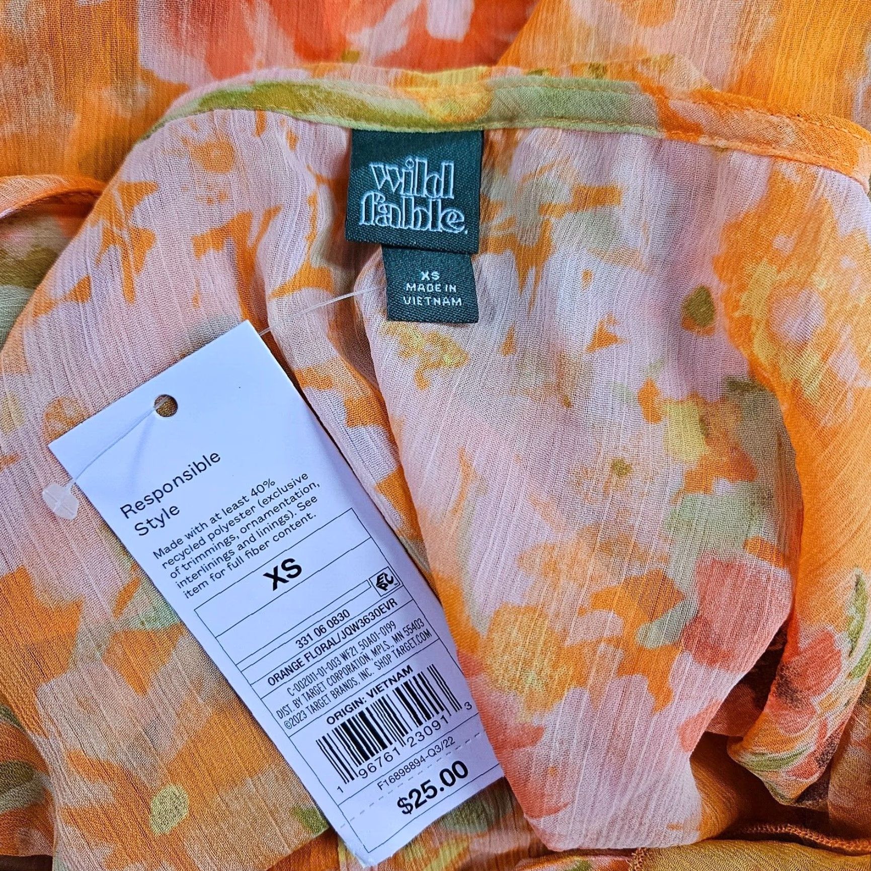 Vintage Wild Fable Duster Shirt XS Womens Orange Pink Floral Tie Front Sheer Blouse Size XS / US 0-2 / IT 36-38 - 6 Thumbnail