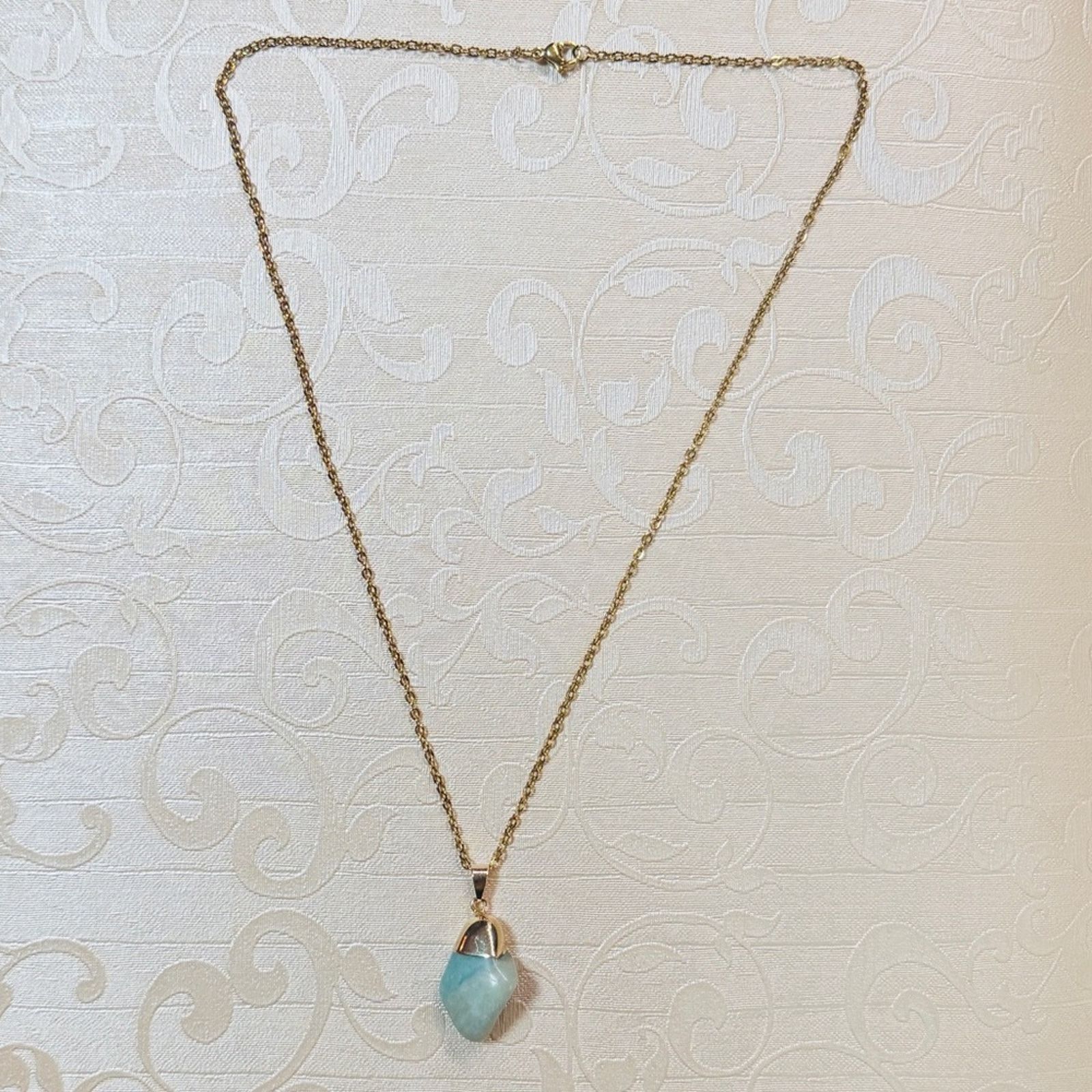 Handmade Gold Tone Necklace with Amazonite Pendant Size ONE SIZE - 4 Thumbnail