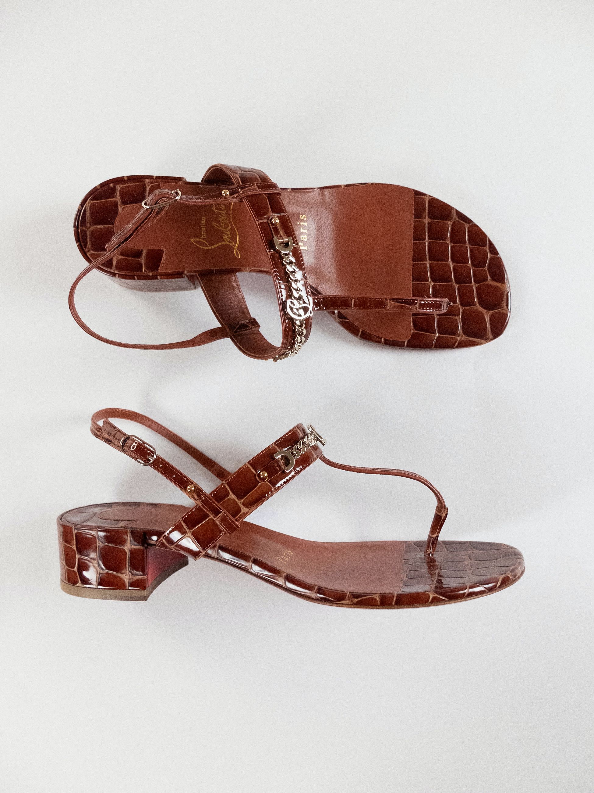 Christian Louboutin CHRISTIAN LOUBOUTIN MJ Thong brown croc embossed sandals 38 Size US 8 / IT 38 - 7 Thumbnail
