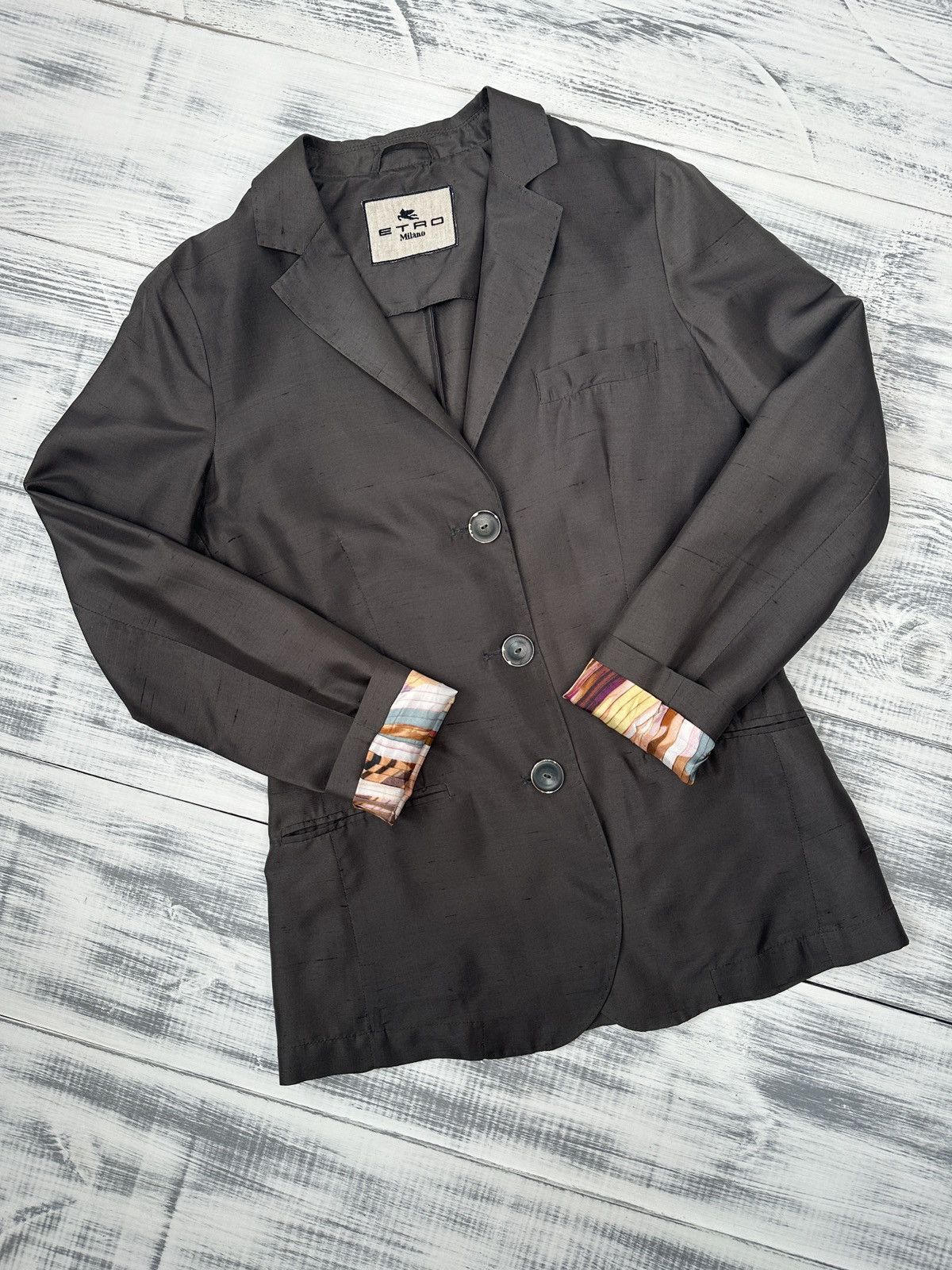 Etro ETRO Milano 100% Silk Dark Gray Blazer Jacket Women’s sz 42 Size M / US 6-8 / IT 42-44 - 5 Thumbnail