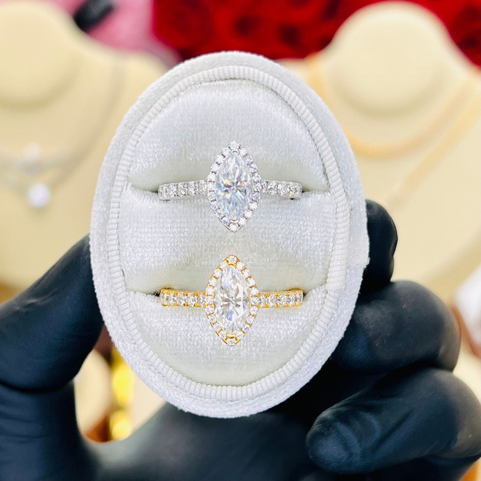 Other 1.86ctw Marquise Moissanite Halo Pavé Wedding Ring Size ONE SIZE - 1 Thumbnail