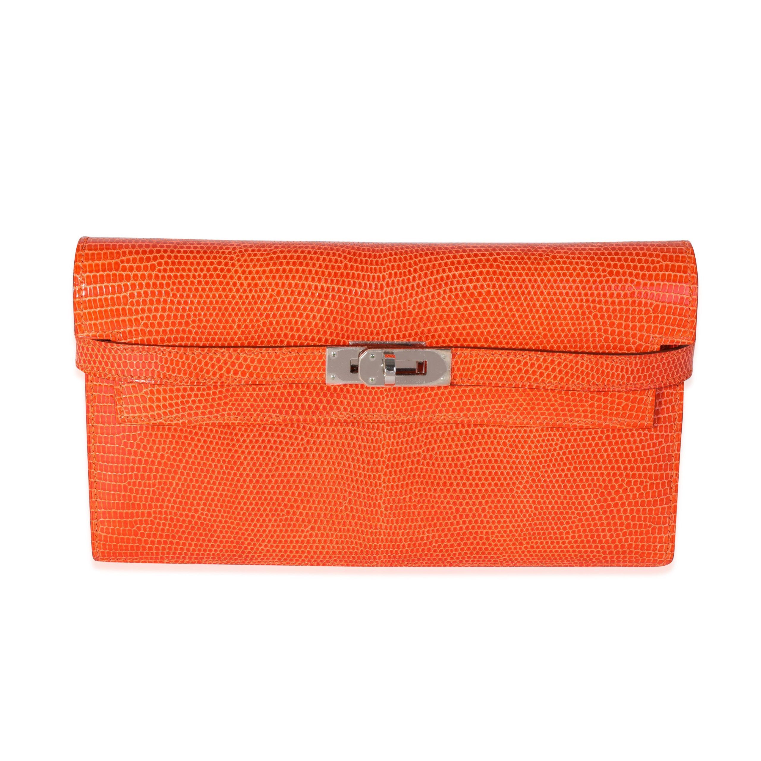 image of Hermes Orange Shiny Lizard Classic Kelly Wallet Phw, Women's