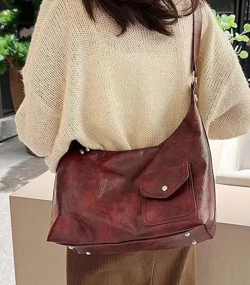 Leather × Vintage Burgundy trendy shoulder bag Size ONE SIZE - 4 Thumbnail