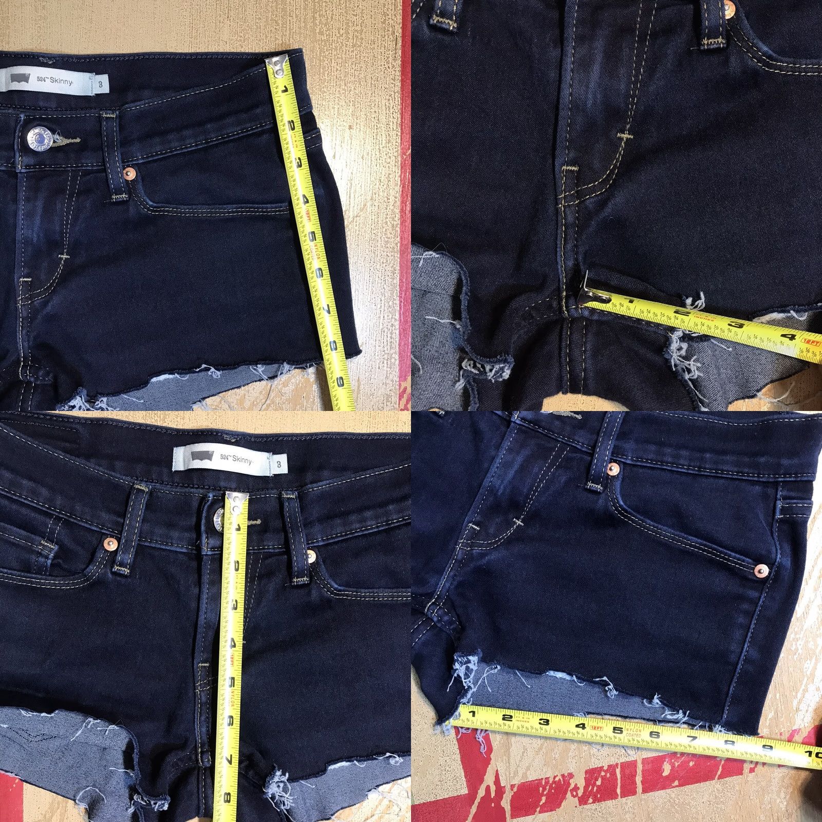 Denime Levis 524 Skinny Cut Off Mini Short Booty Blue Denim Shorts Womens Tag 3 X 2 Ins Size 26" / US 2 / IT 38 - 8 Thumbnail