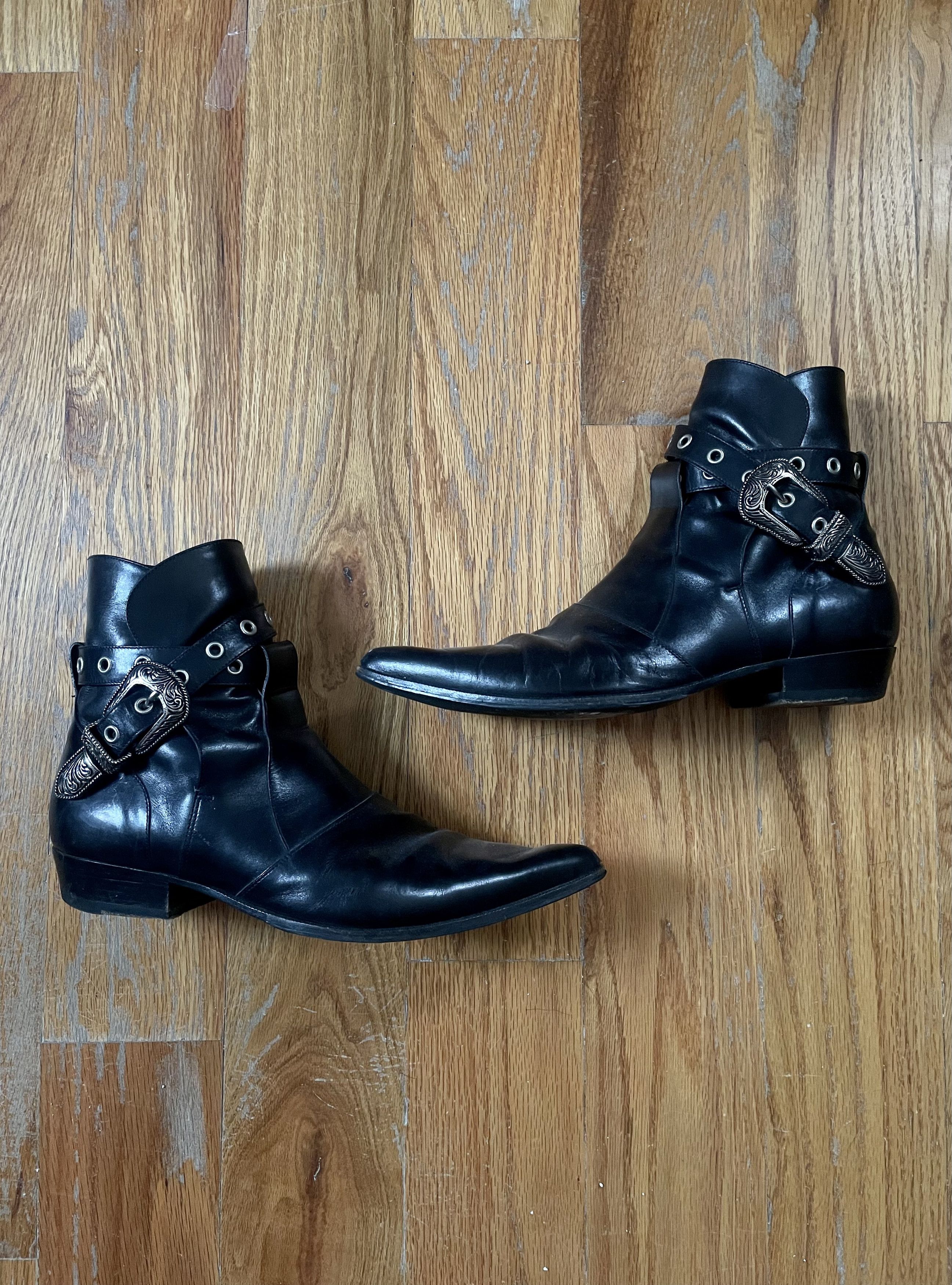 Pre-owned Hedi Slimane X Saint Laurent Paris Ss14 Western Buckle Duckies Boot