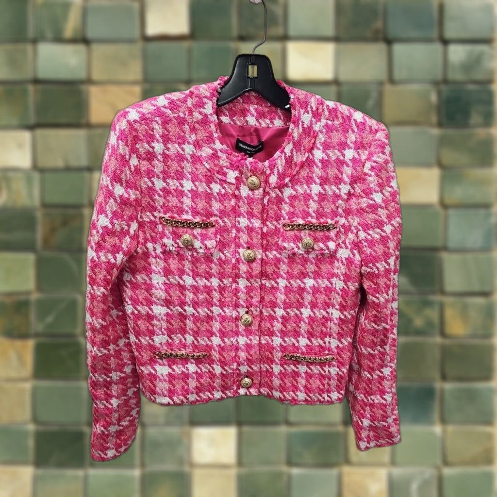 Generation Love VINTAGE Generation Love Pink Tweed Gold Button Blazer Jacket Blazer Womens L Pink 19 Chest 20 Length Size L / US 10 / IT 46 - 1 Thumbnail