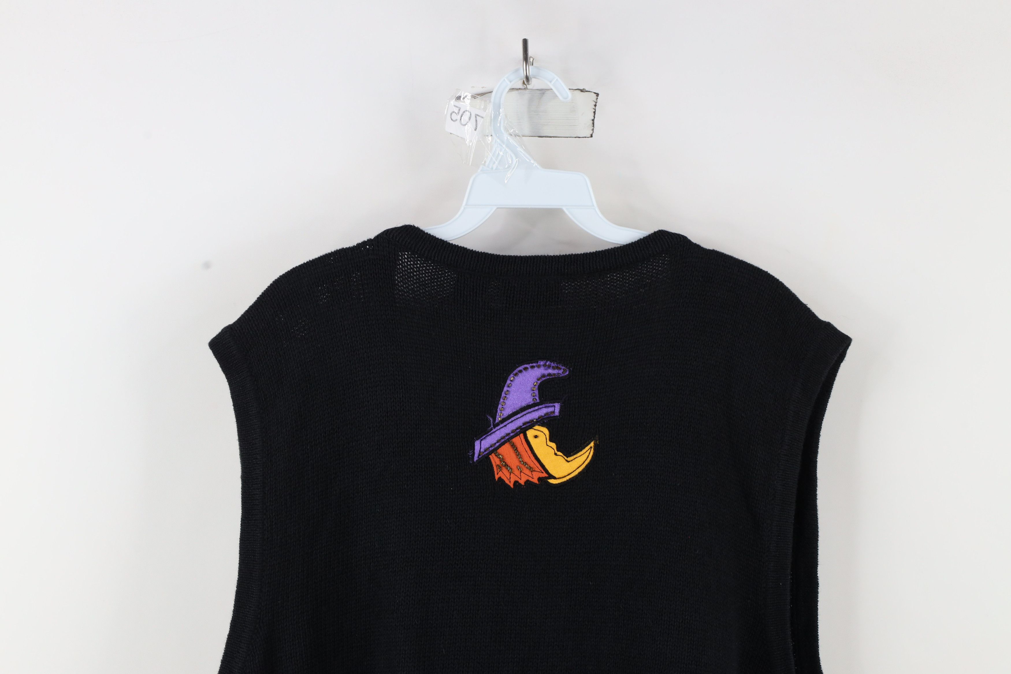 Vintage Vintage 90s Streetwear Witch Bat Cardigan Sweater Vest Black Size XXL / US 16-18 / IT 52-54 - 14 Thumbnail
