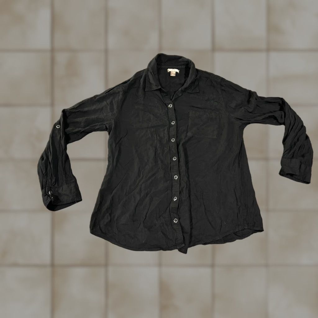Vintage White Stag Shirt Womens Large Black Button-Front Roll Tab Sleeve Lightweight Top Size L / US 10 / IT 46 - 1 Thumbnail