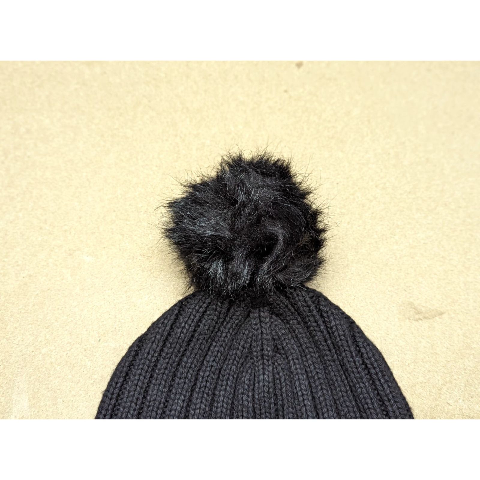 J.Crew J.CREW Womens Beanie Hat One Size Ribbon Cuffed Pom Pom Black Wool Viscose Beanie Womens Black Wool Blend Knit Casual - Mens/Womens Size ONE SIZE - 3 Thumbnail