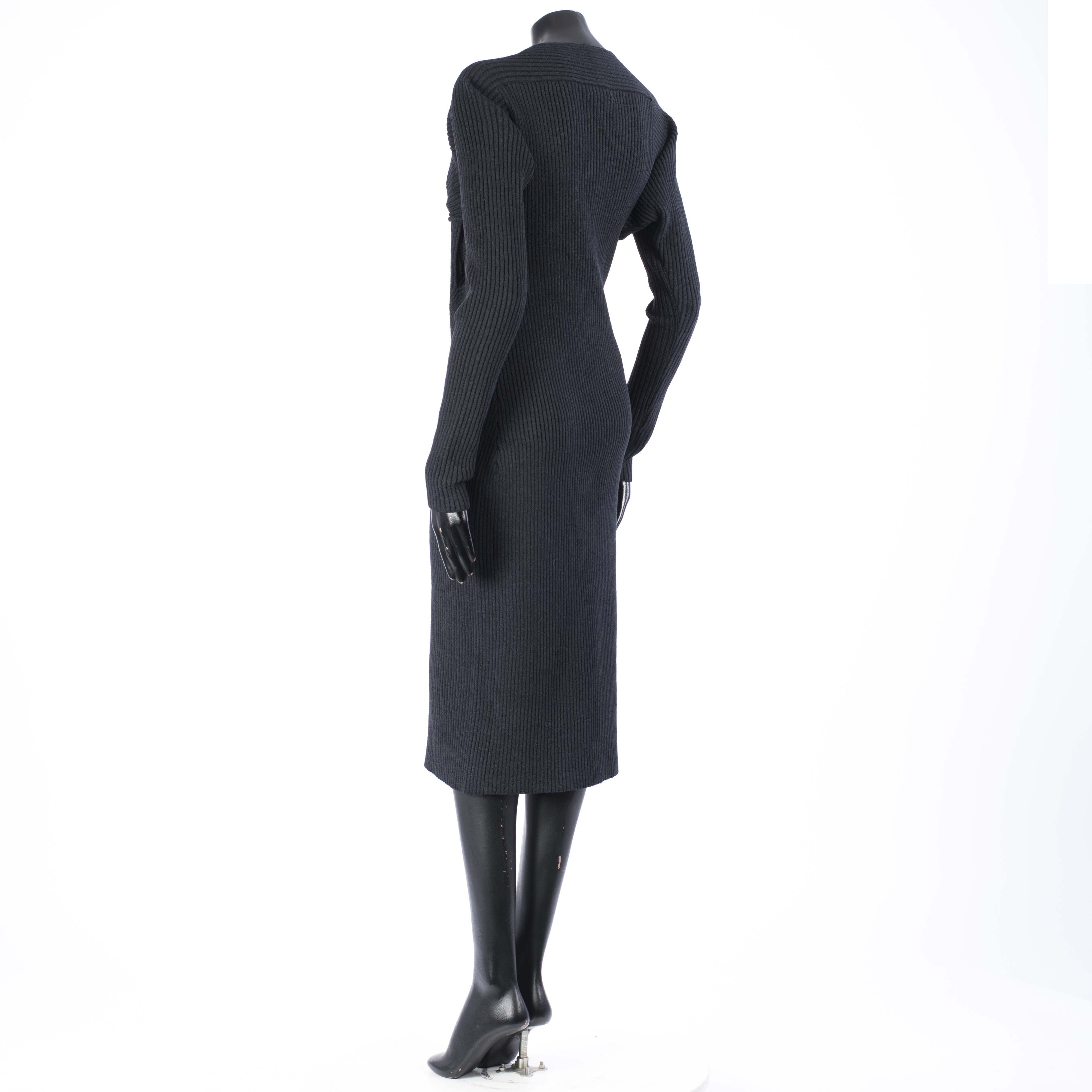 Bottega Veneta Knit Dress With Twisted Neckline In Black Silk & Wool Blend Size XS / US 0-2 / IT 36-38 - 4 Thumbnail