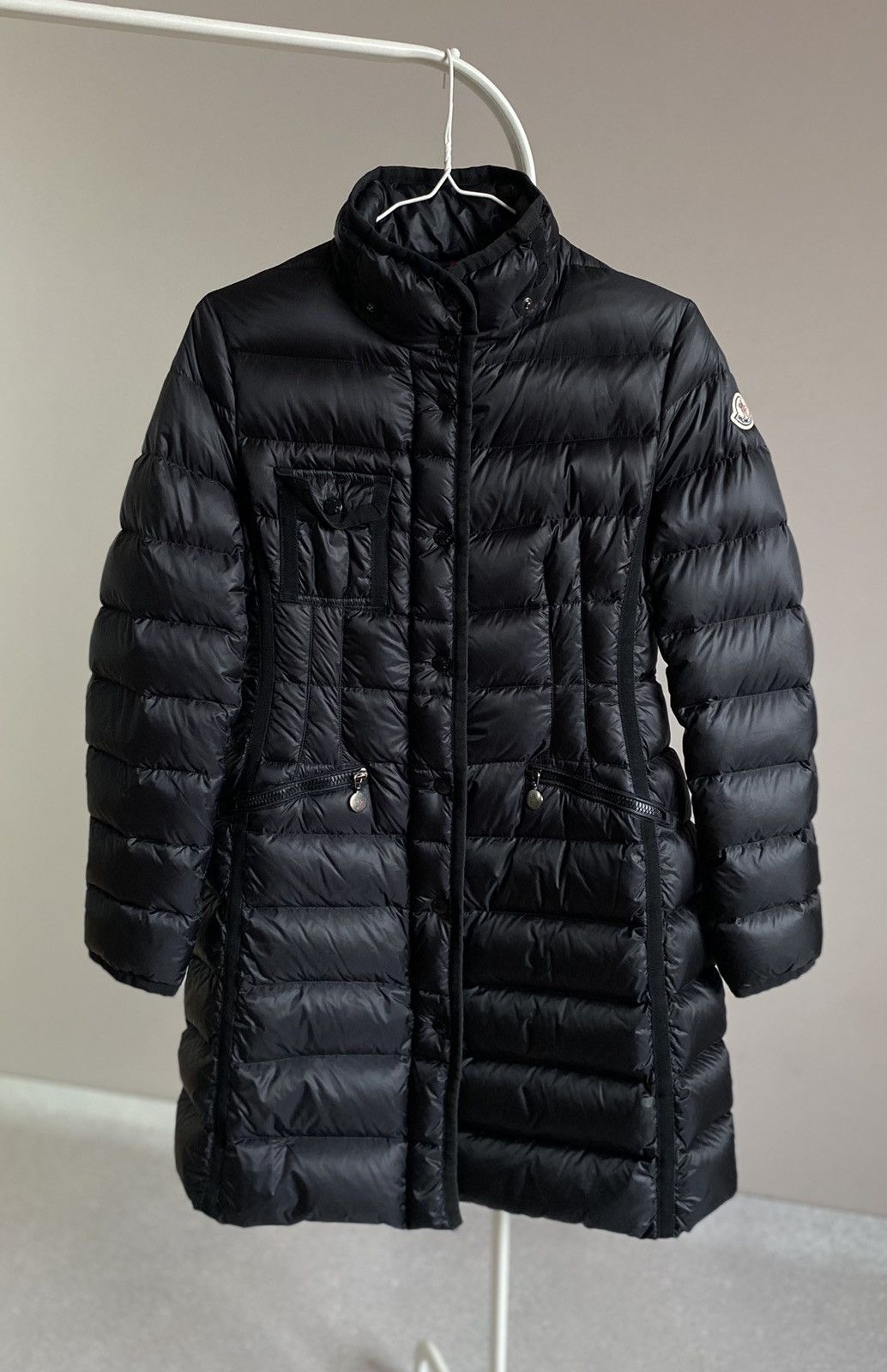 image of 1 Moncler Hermine Giubbotto Black Long Down Puffer Jacket, Women's (Size Small)