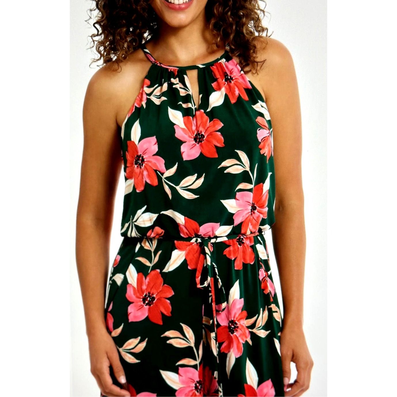 MAGGY LONDON Maggy London Floral Halter Neck Crop Jumpsuit Btrgrncrl 4 Size 27" / US 4 / IT 40 - 4 Thumbnail