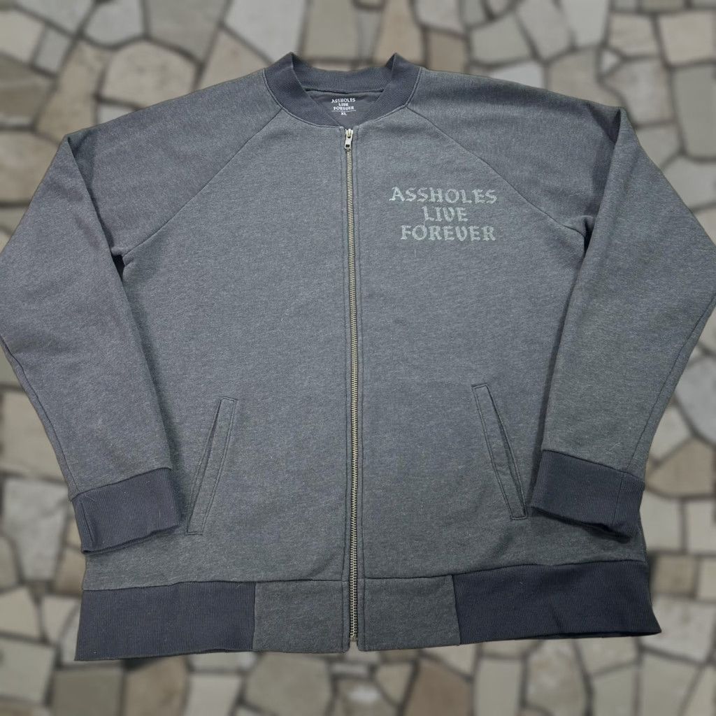Olive VINTAGE Assholes Live Forever Jacket Mens XL Gray Full Zip Bomber Sweatshirt Size US XL / EU 56 / 4 - 1 Thumbnail